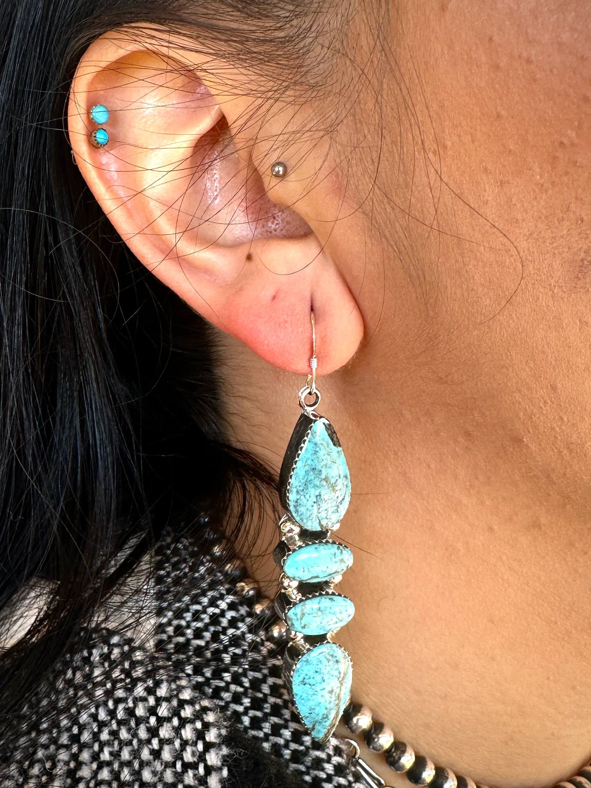 4 Stone Turquoise Dangle Earrings - Image 2