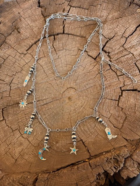 48"  Silver Pearl Charm Belt - Image 2