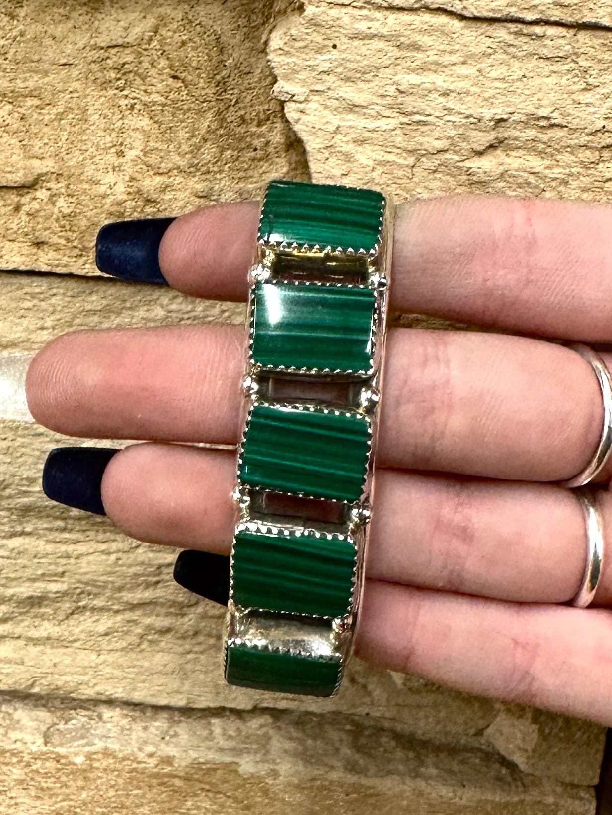 5 Stone Rectangle Malachite Cuff - Image 2