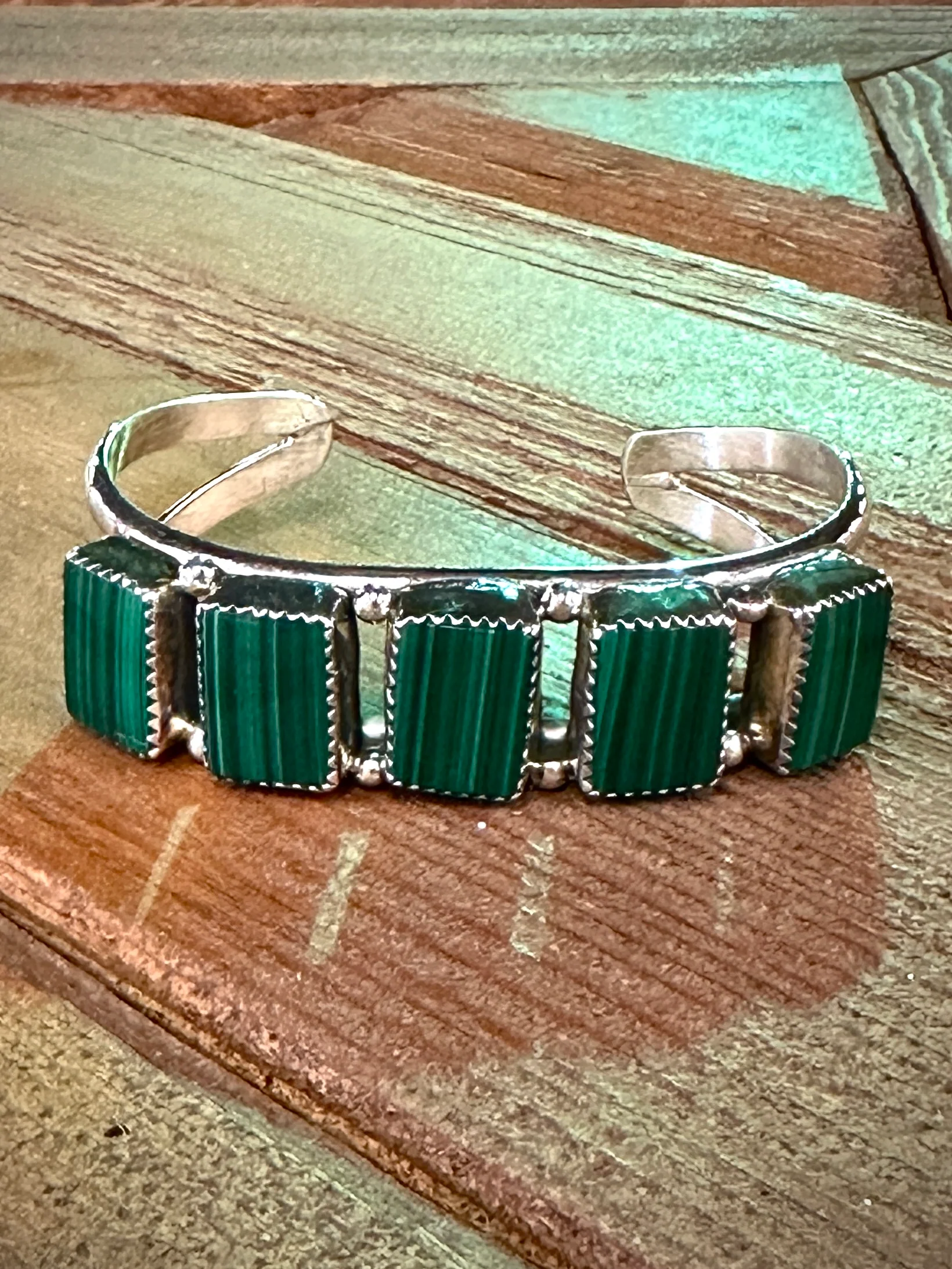 5 Stone Rectangle Malachite Cuff - Image 3