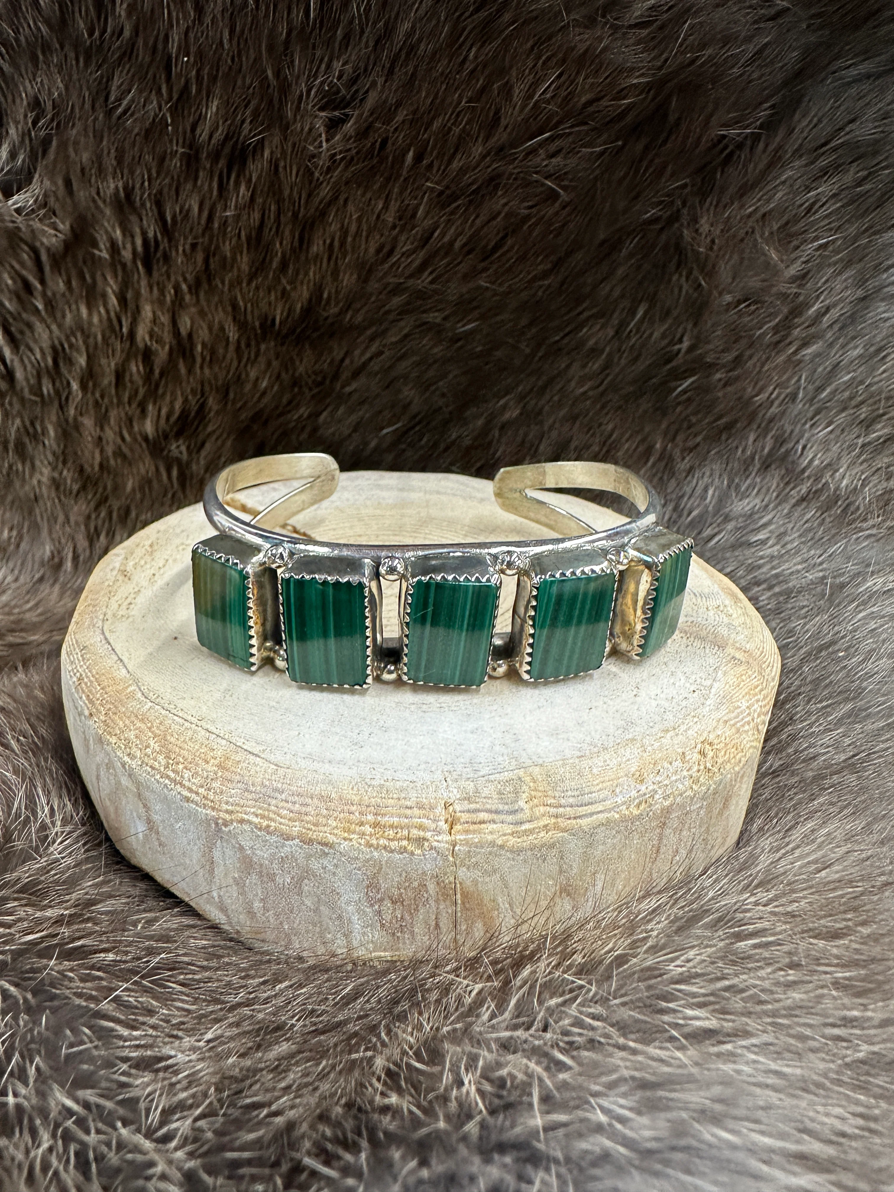 5 Stone Rectangle Malachite Cuff - Image 4