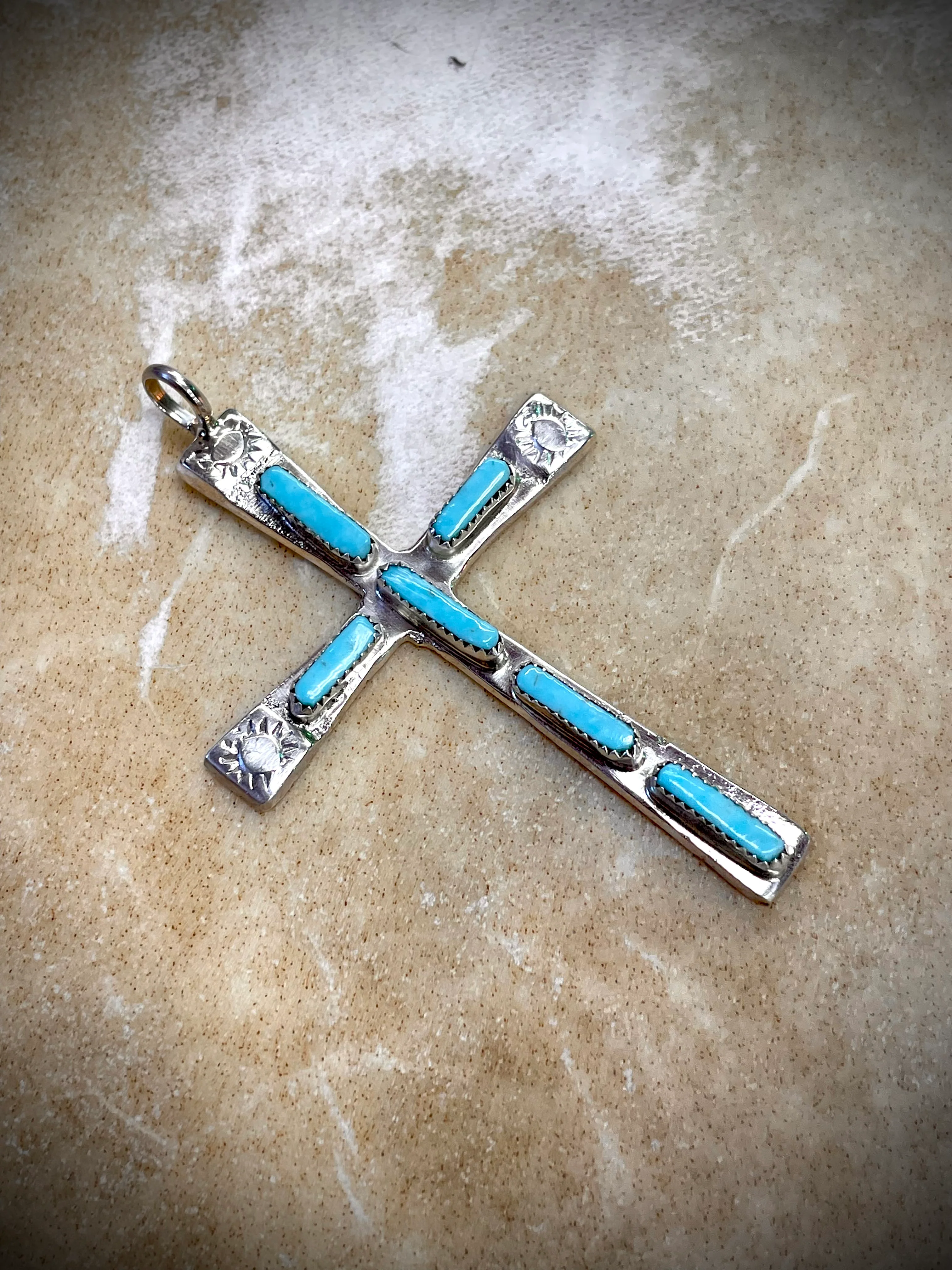 6 Stone Turquoise Cross Pendant - Image 3