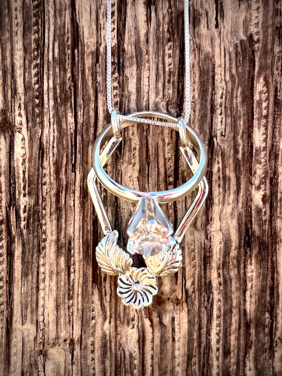 All Silver Flower Ring Holder Necklace - Image 2