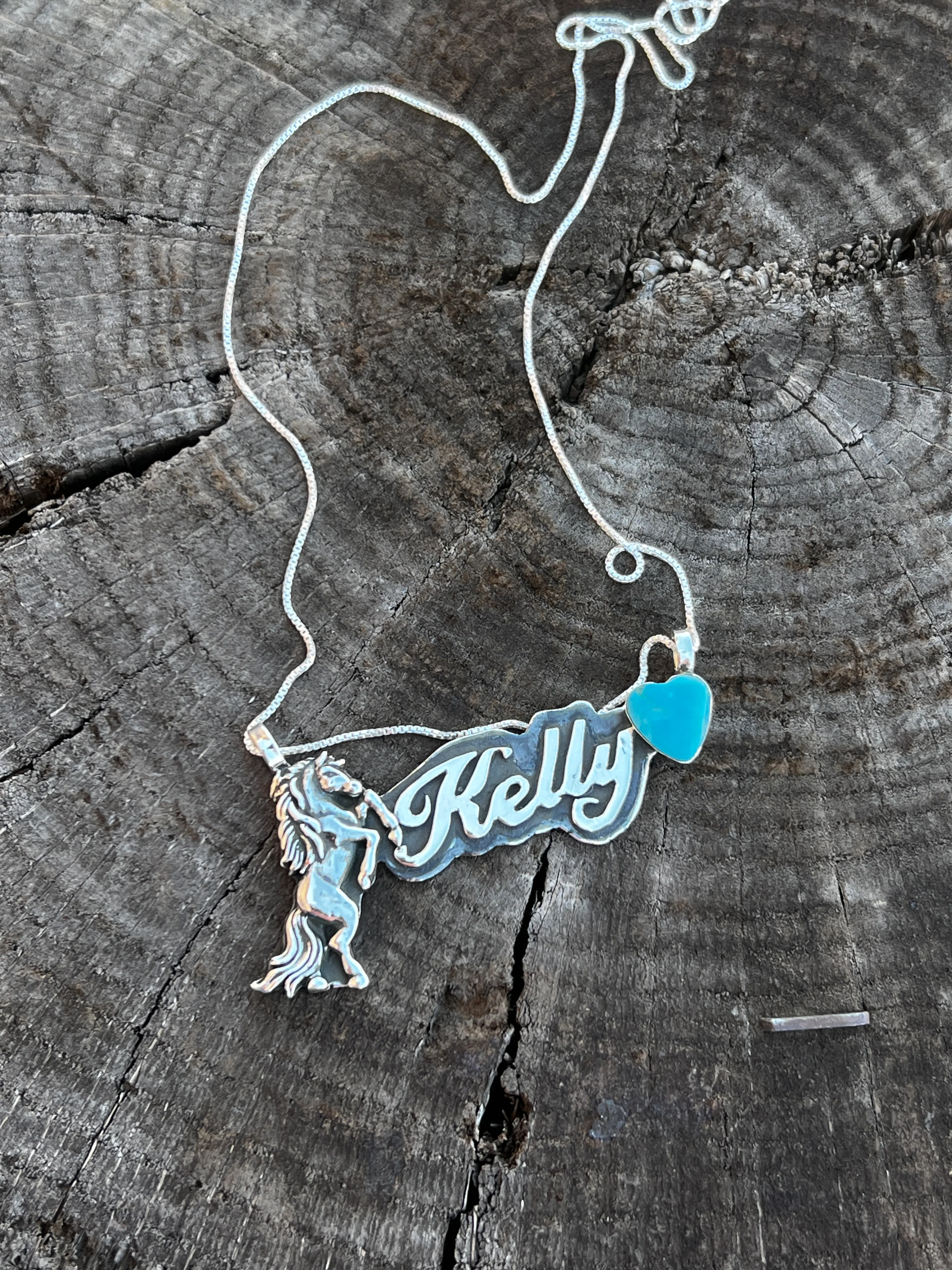 Blazing Saddles Signature Name Necklace with Heart Stone - Image 3