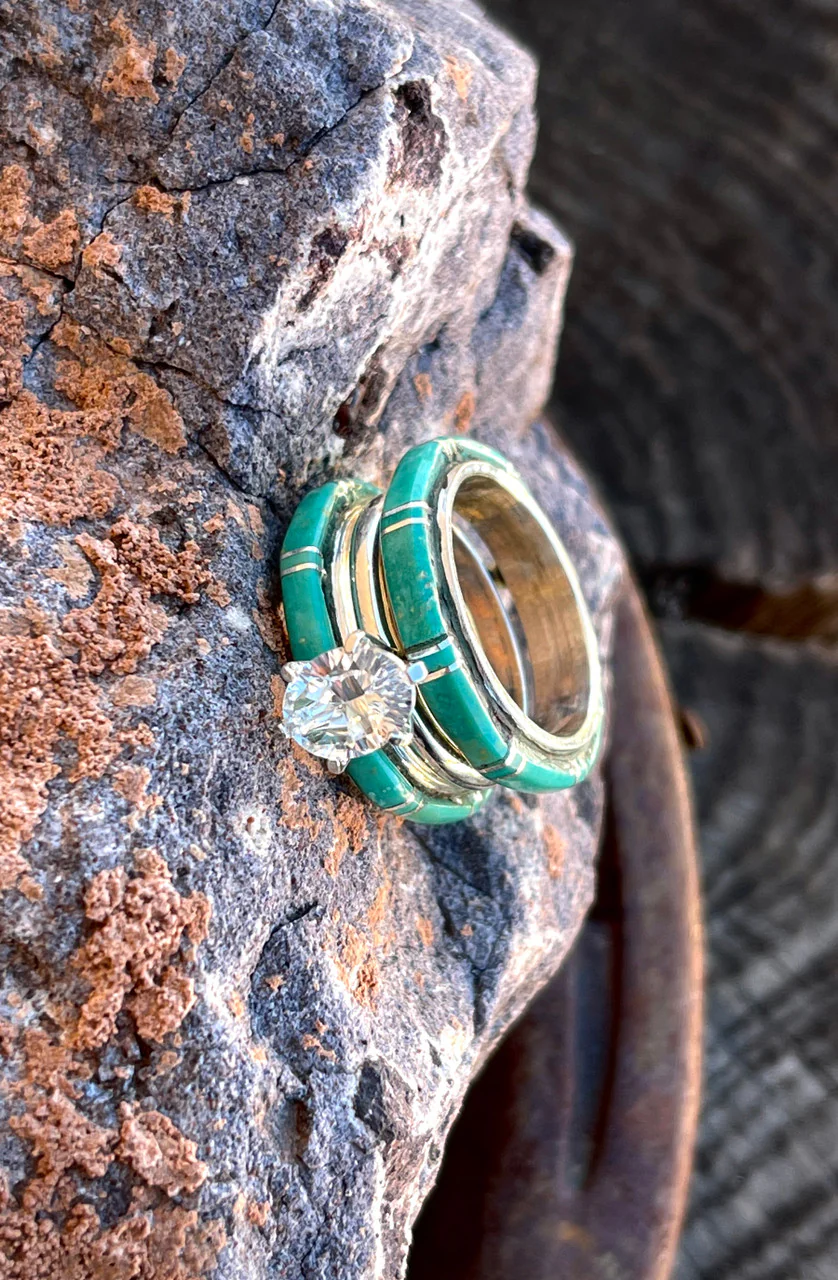 Ceremonial Green Kingman Wedding Band by Terrance and Tammy Panteah - Image 4