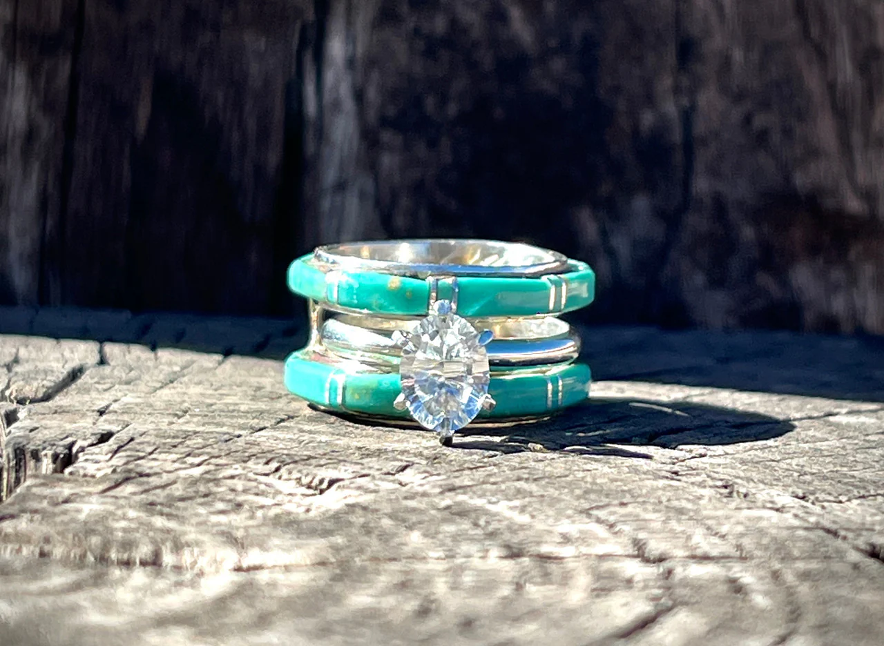 Ceremonial Green Kingman Wedding Band by Terrance and Tammy Panteah - Image 5
