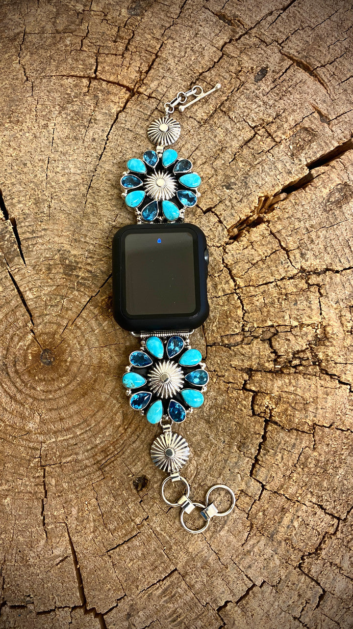 Chaco Canyon Concho Cluster Turquoise and Topaz Watch - Image 3