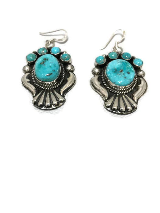 Chaco Canyon Kingman Turquoise Squash Blossom Necklace with Earrings - Image 5