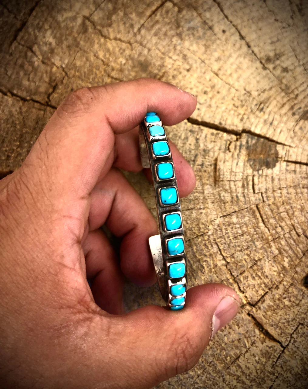 Chaco Canyon Red, Purple, Orange and Sleeping Beauty Turquoise 21 Row Cuff - Image 7