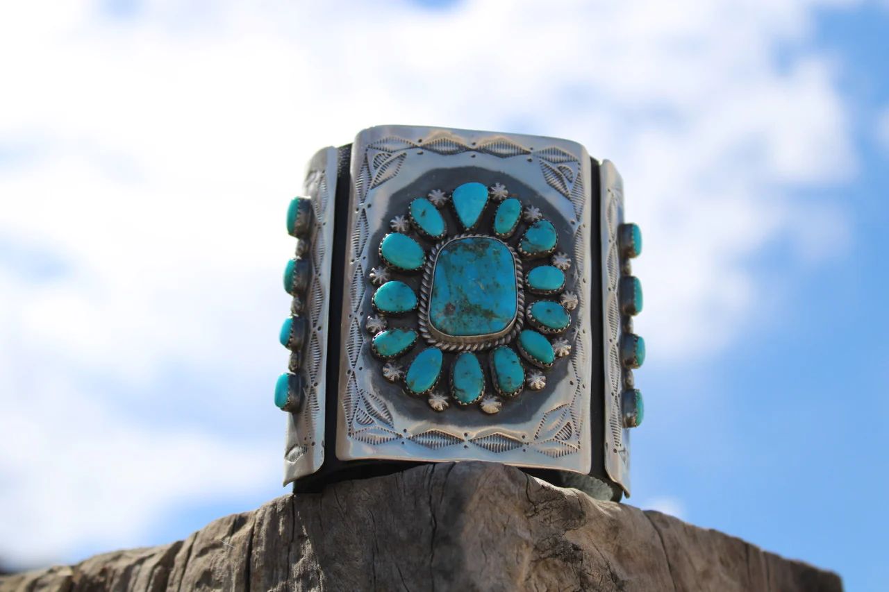 Chaco Canyon Sterling Silver-Black Leather Kingman Turquoise Bow Guards - Image 3