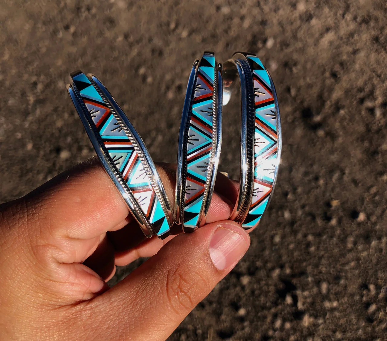 Chaco Canyon Zuni Multi Inlay Stone Cuff Artists Rydell & Lynette Yuselew - Image 5