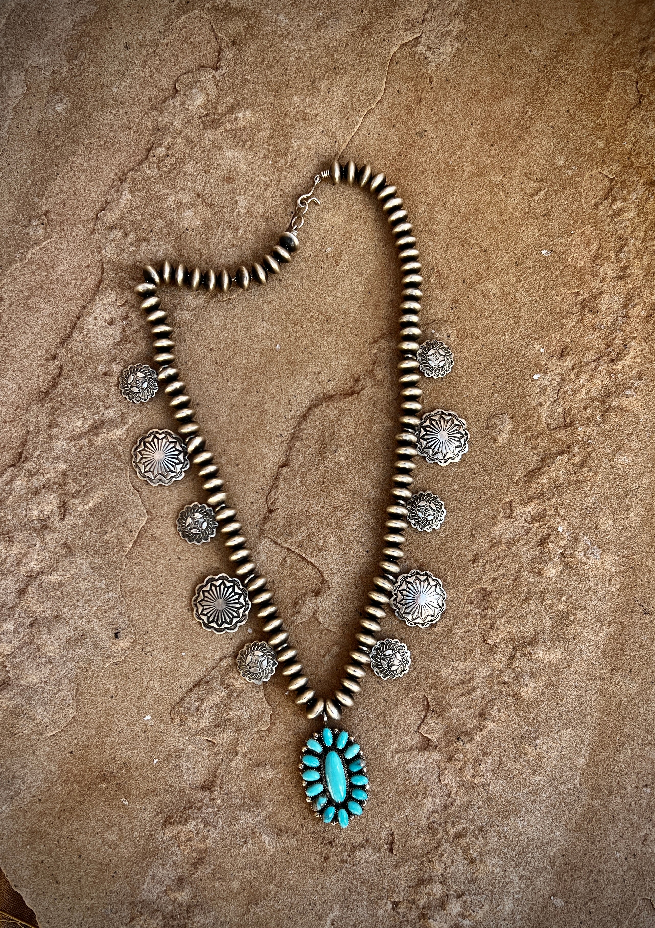 Cluster Turqouse Concho Blossom Navajo Artist Sarah Yazzie - Image 2