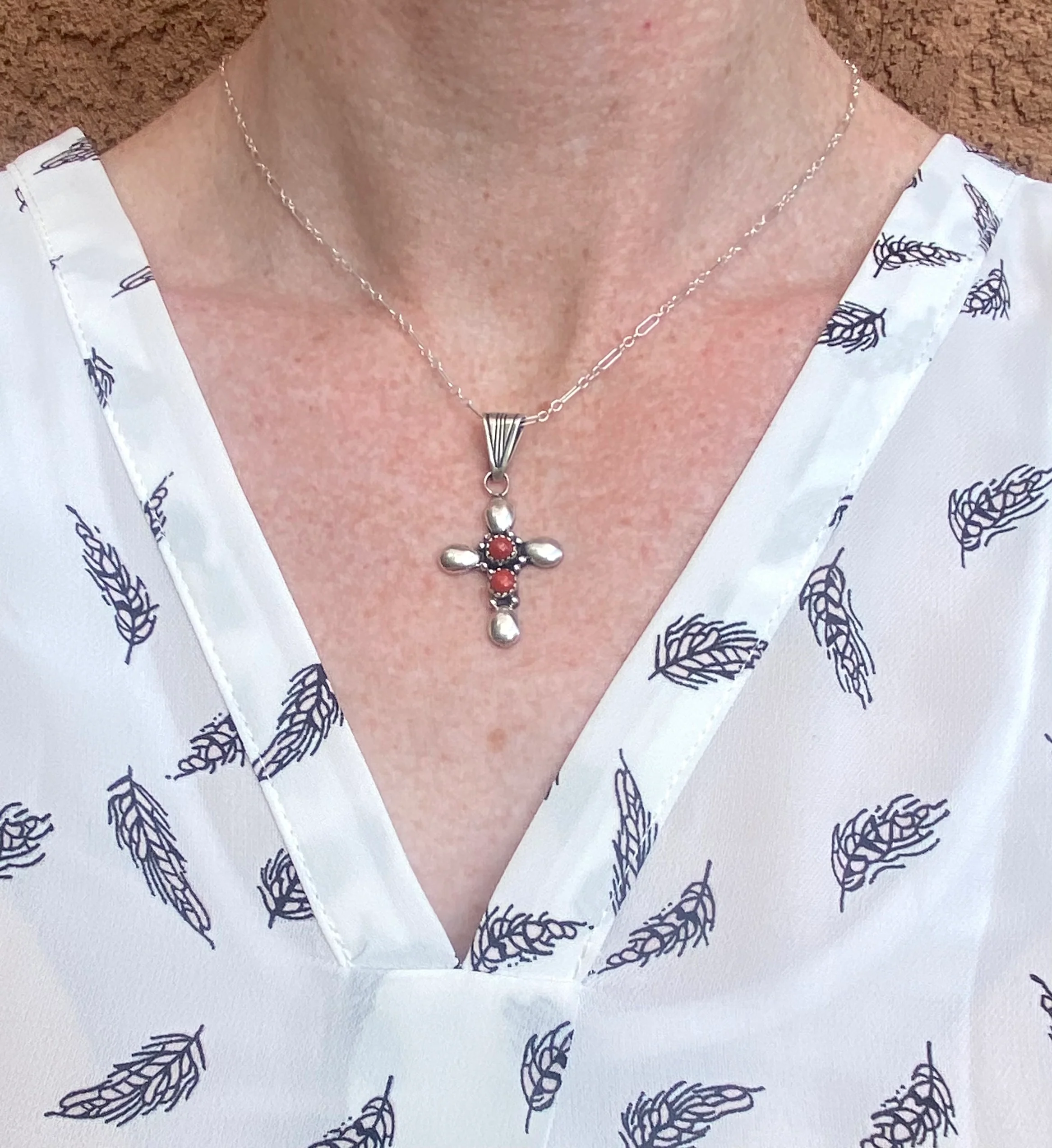 Coral Cross Necklace From The Rodgers Collection. - Image 2