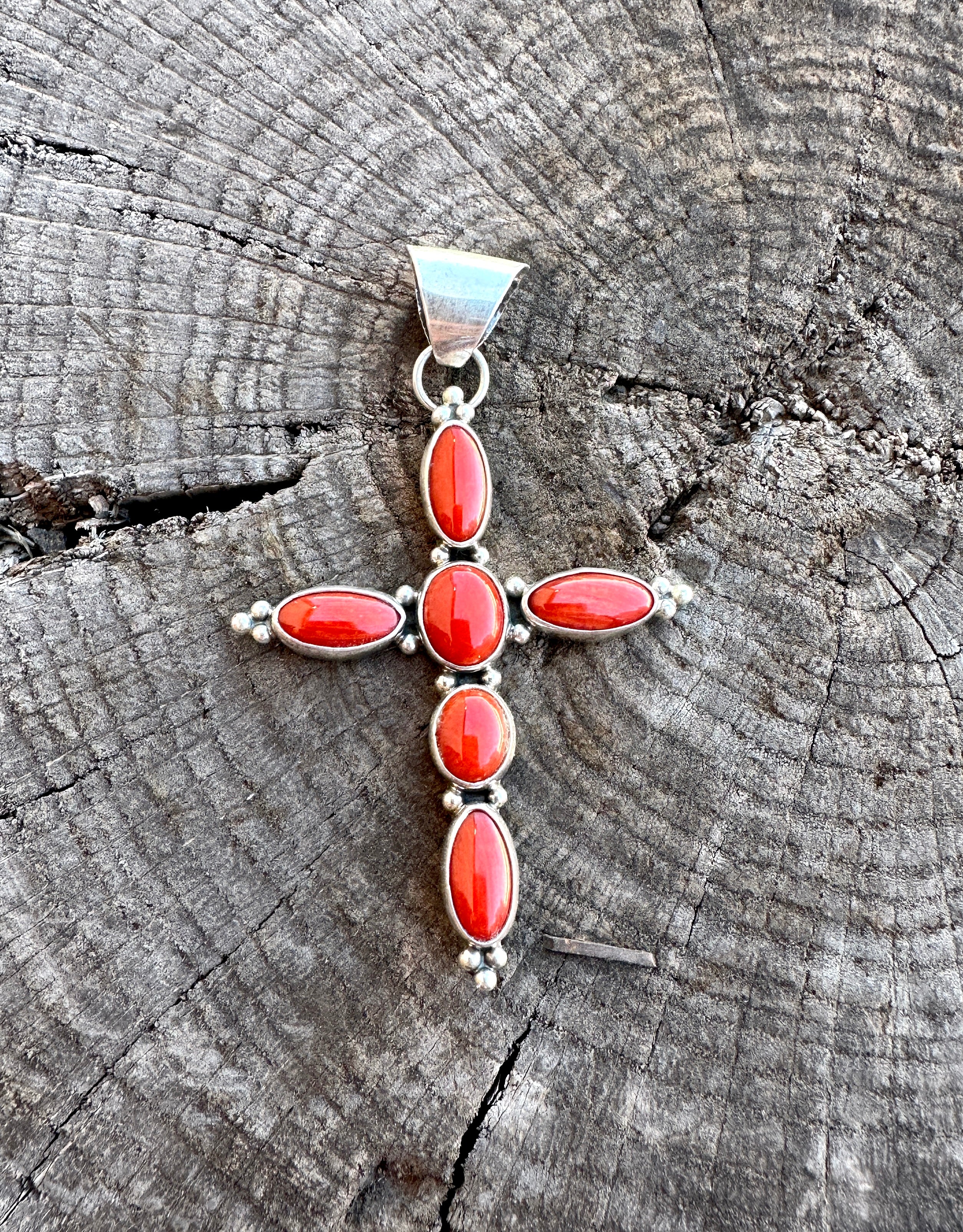 Mediterranean Coral Cross Pendant - Image 2