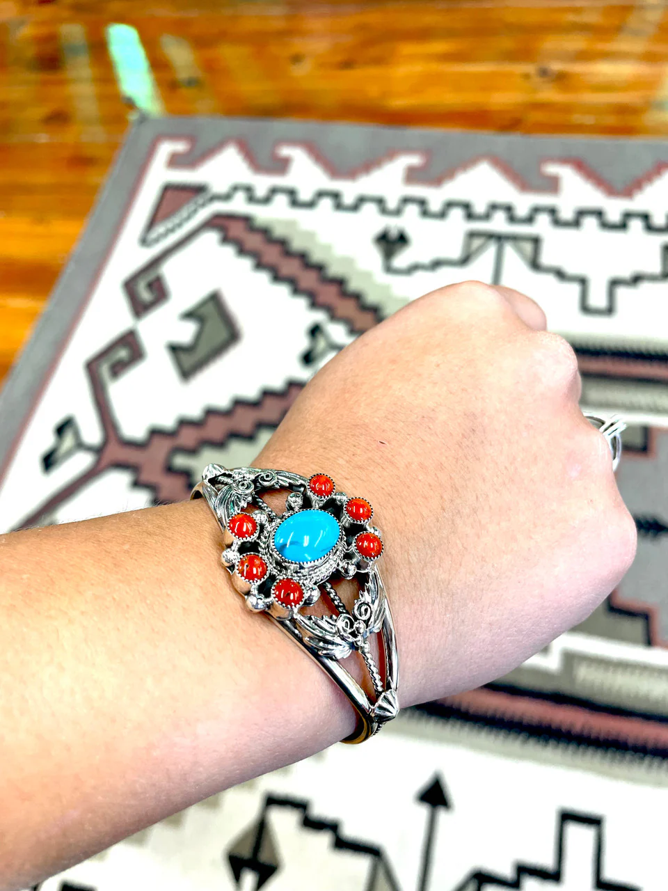 Dawn of Tomorrow Turquoise and Coral Cuff - Image 2