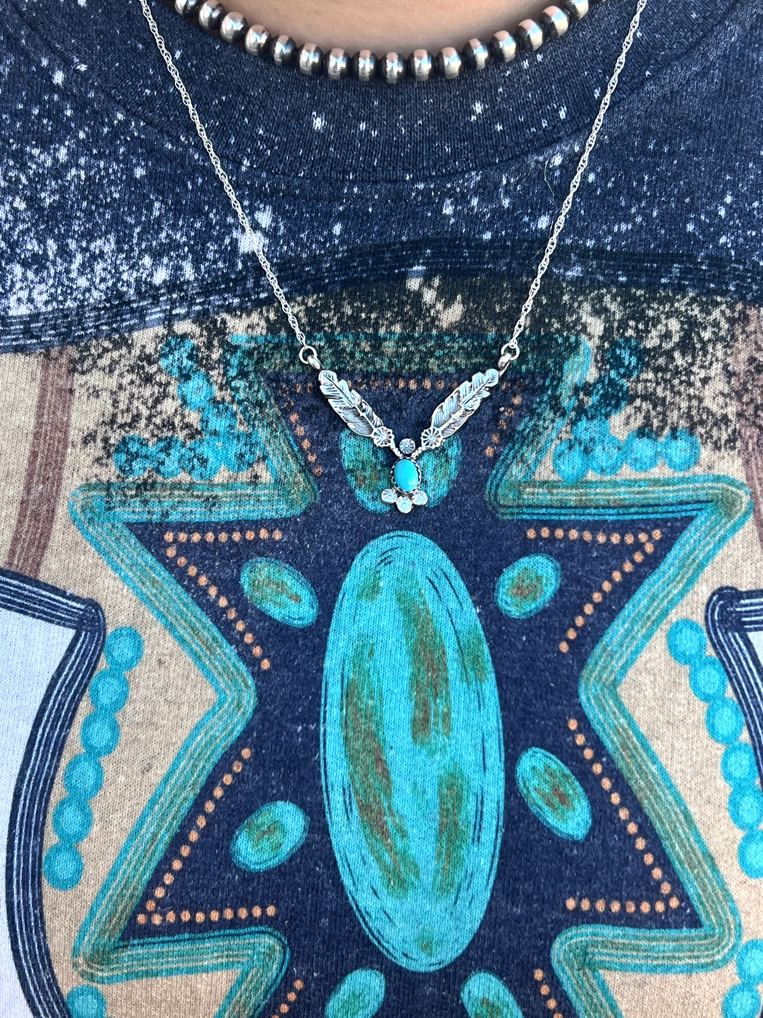 Double Feather Sleeping Beauty 20" Necklace Navajo Artist Tom Dinetso - Image 3
