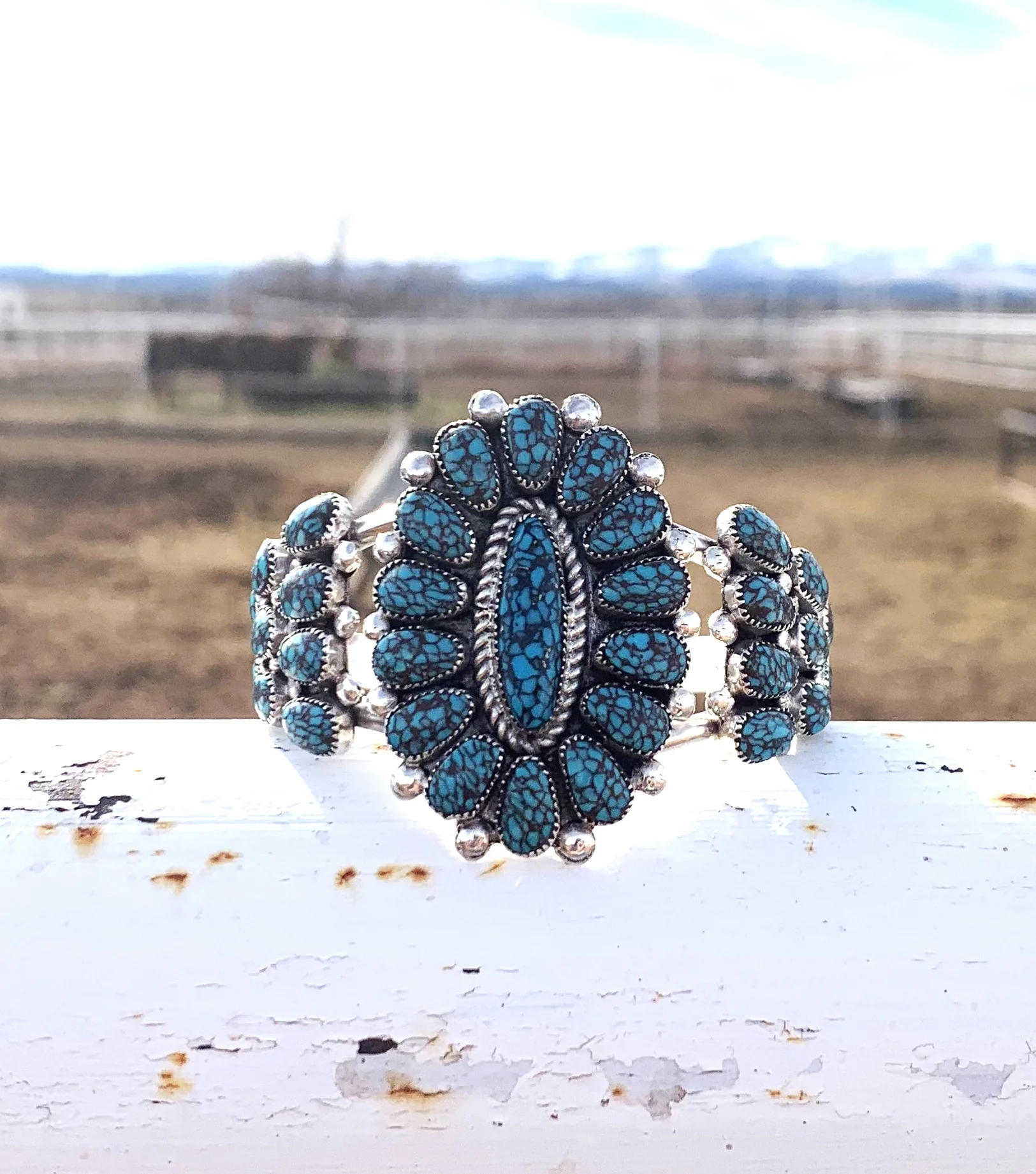 Egyptian Blue Turquoise Cluster Cuff - Image 2