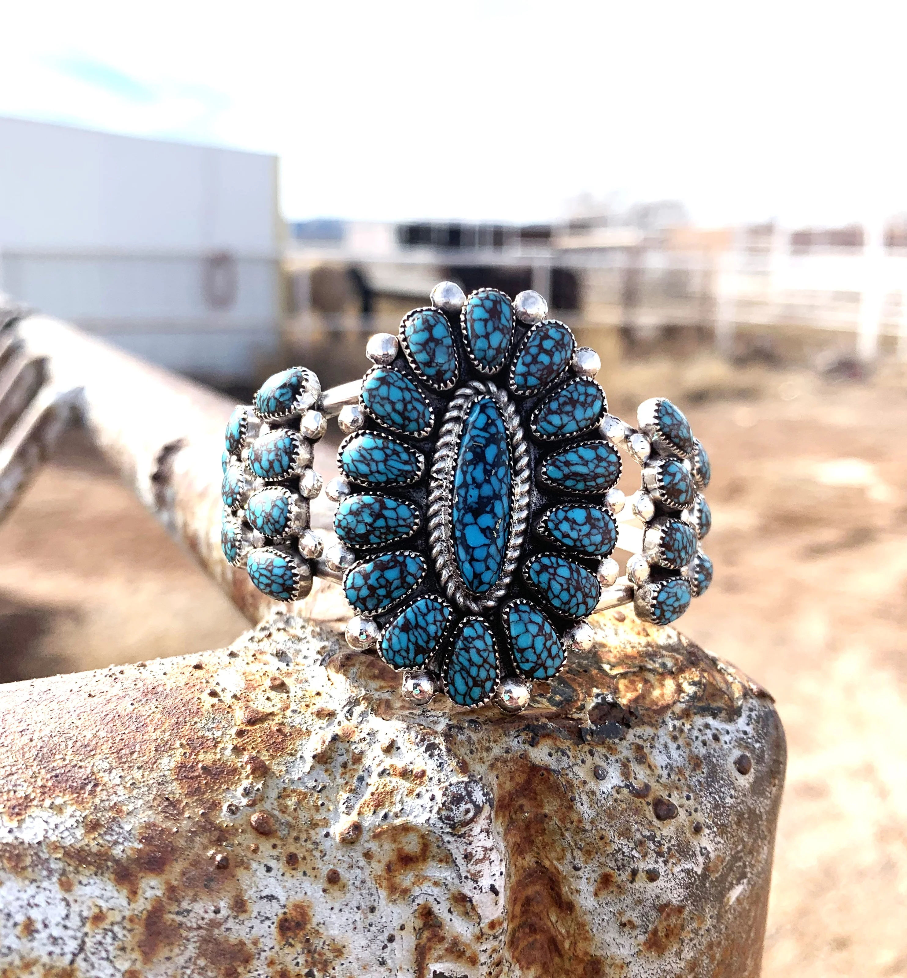 Egyptian Blue Turquoise Cluster Cuff - Image 3