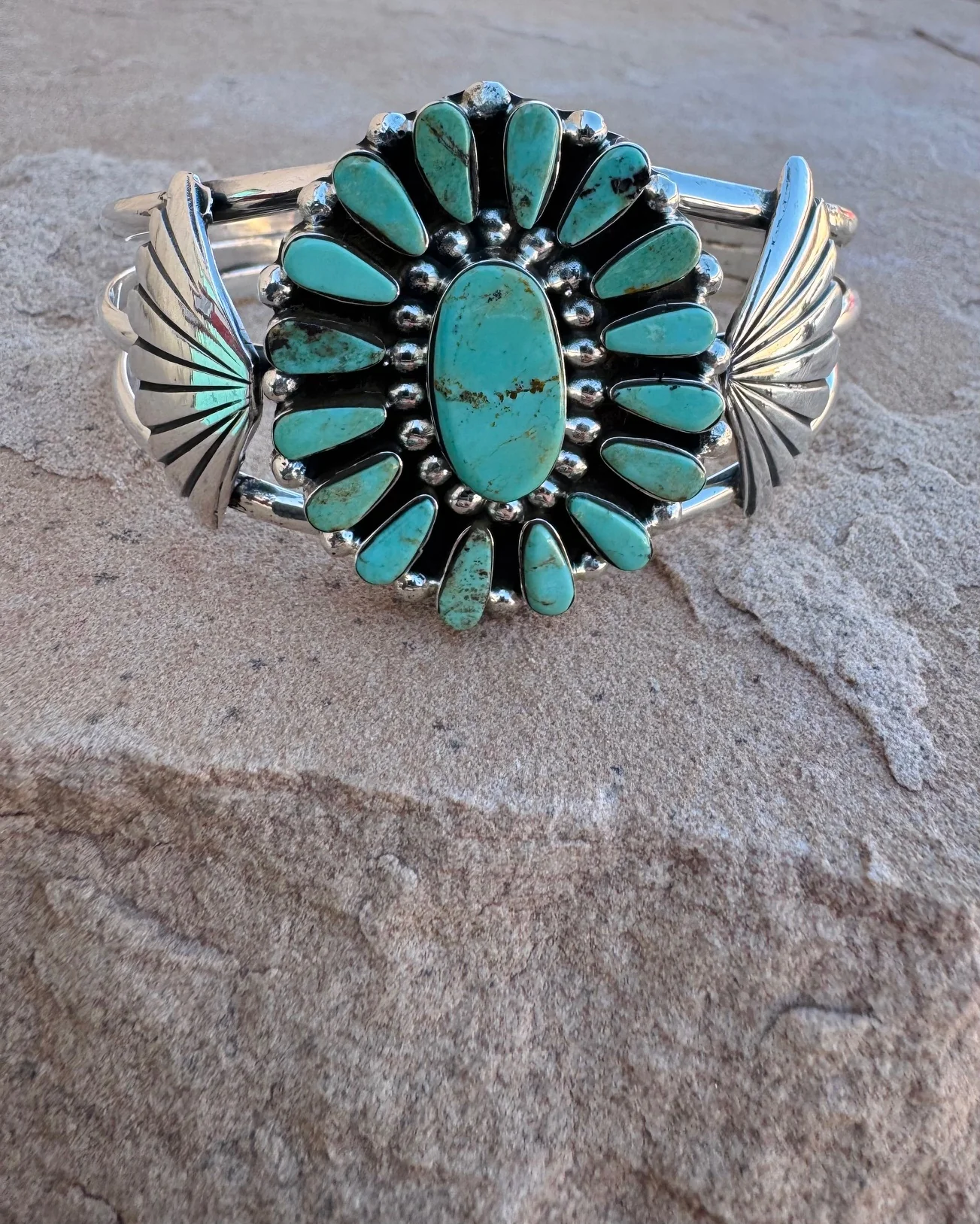 Embellished Tri Band Turquoise Cuff