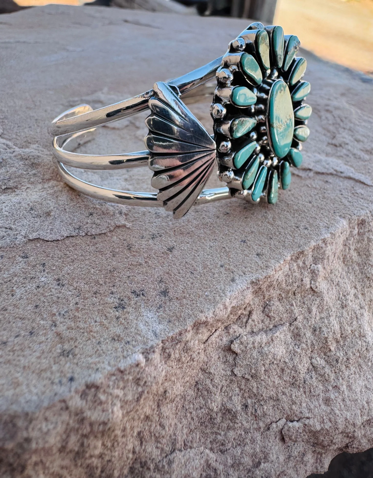 Embellished Tri Band Turquoise Cuff - Image 2