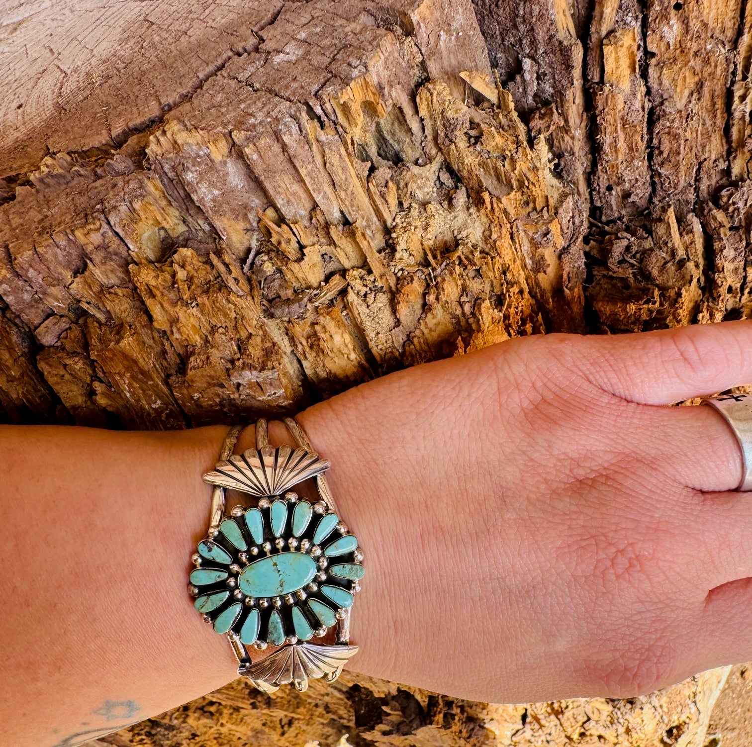 Embellished Tri Band Turquoise Cuff - Image 3