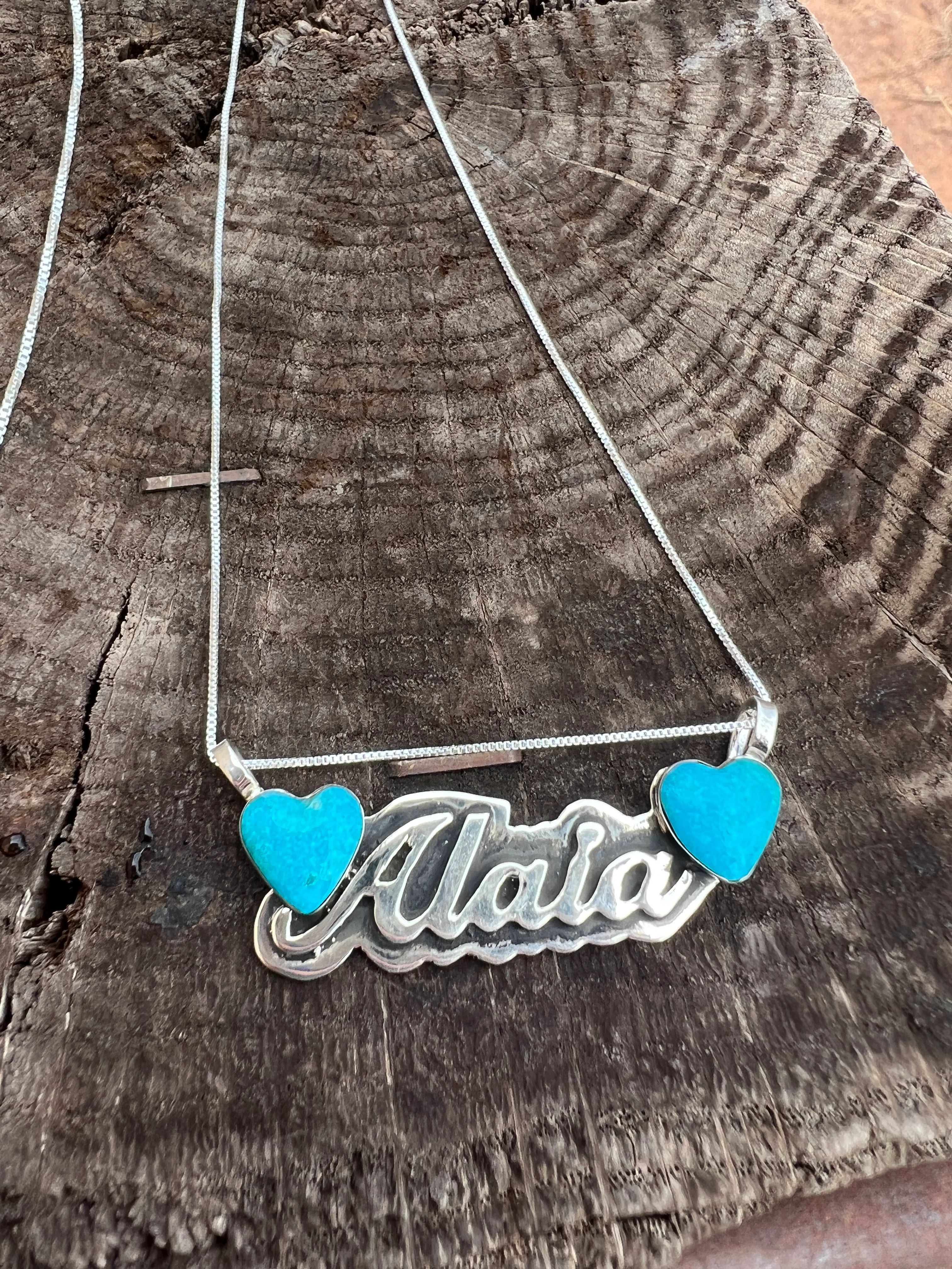 "Falling For You" Signature Name Necklace with 2 Heart's - Image 2