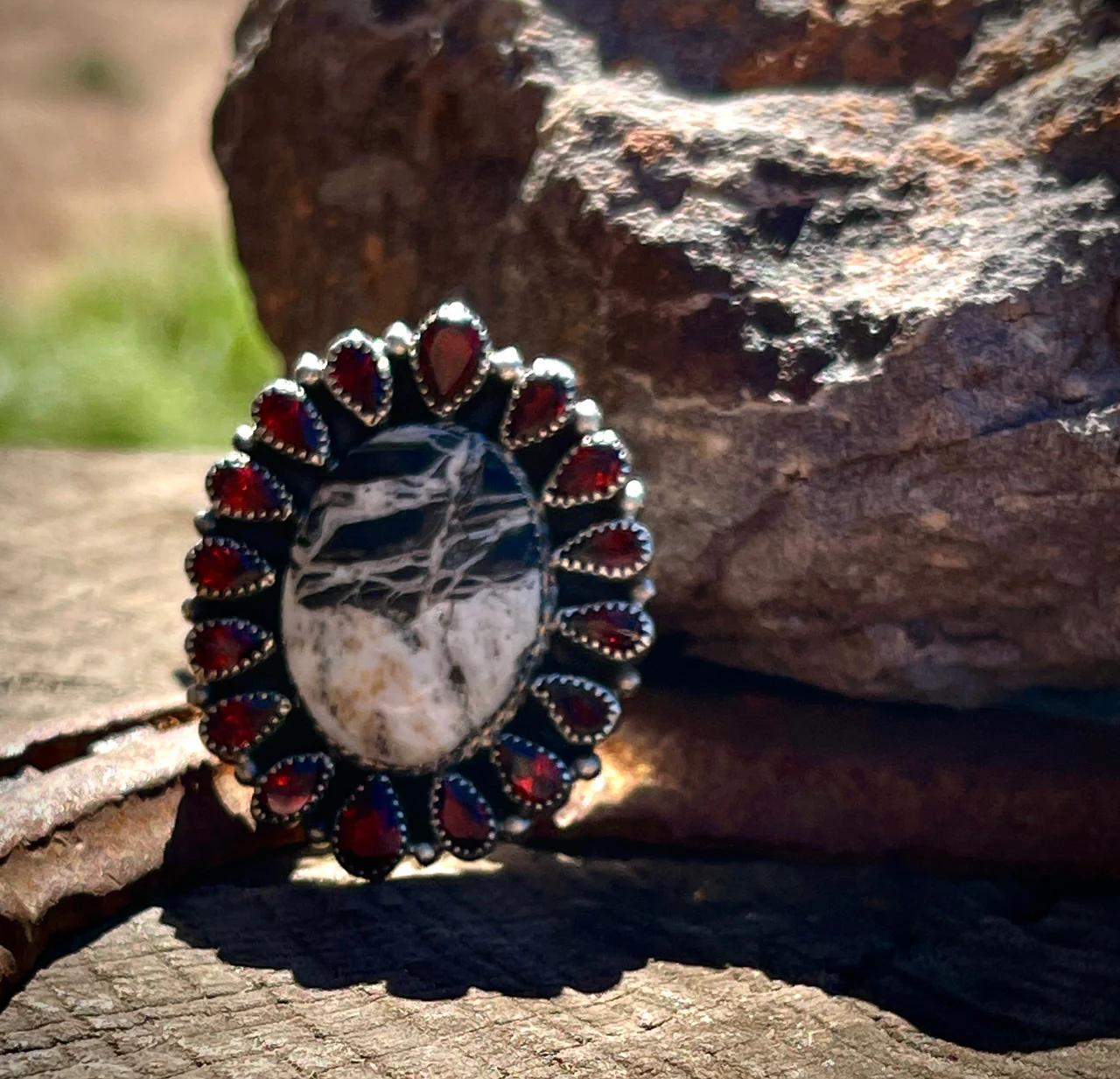 Garnet and White Buffalo Couture Cluster Ring - Image 2