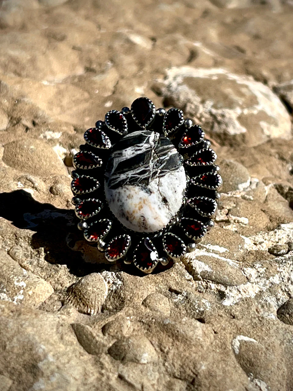 Garnet and White Buffalo Couture Cluster Ring - Image 3