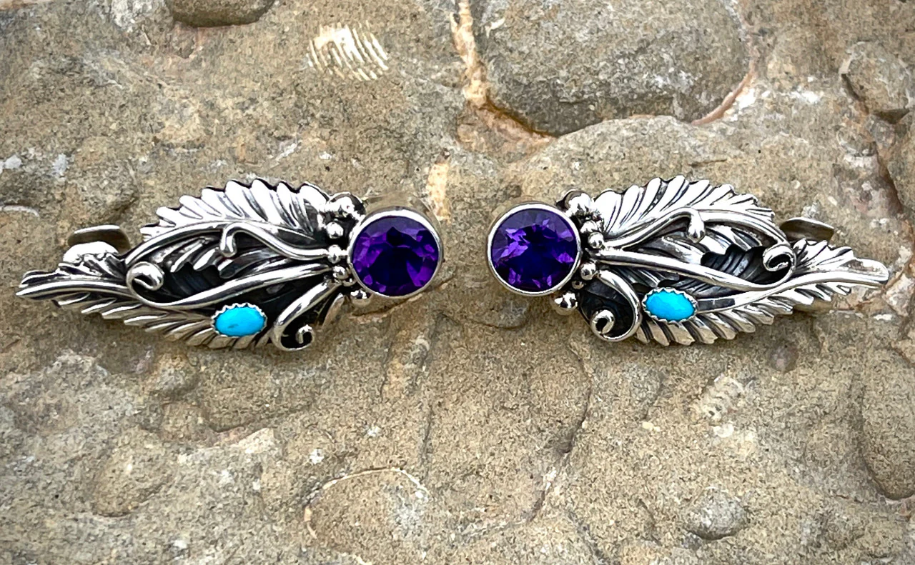 Gilbert Smith African Amethyst and Sleeping Beauty Ear Climber - Image 2