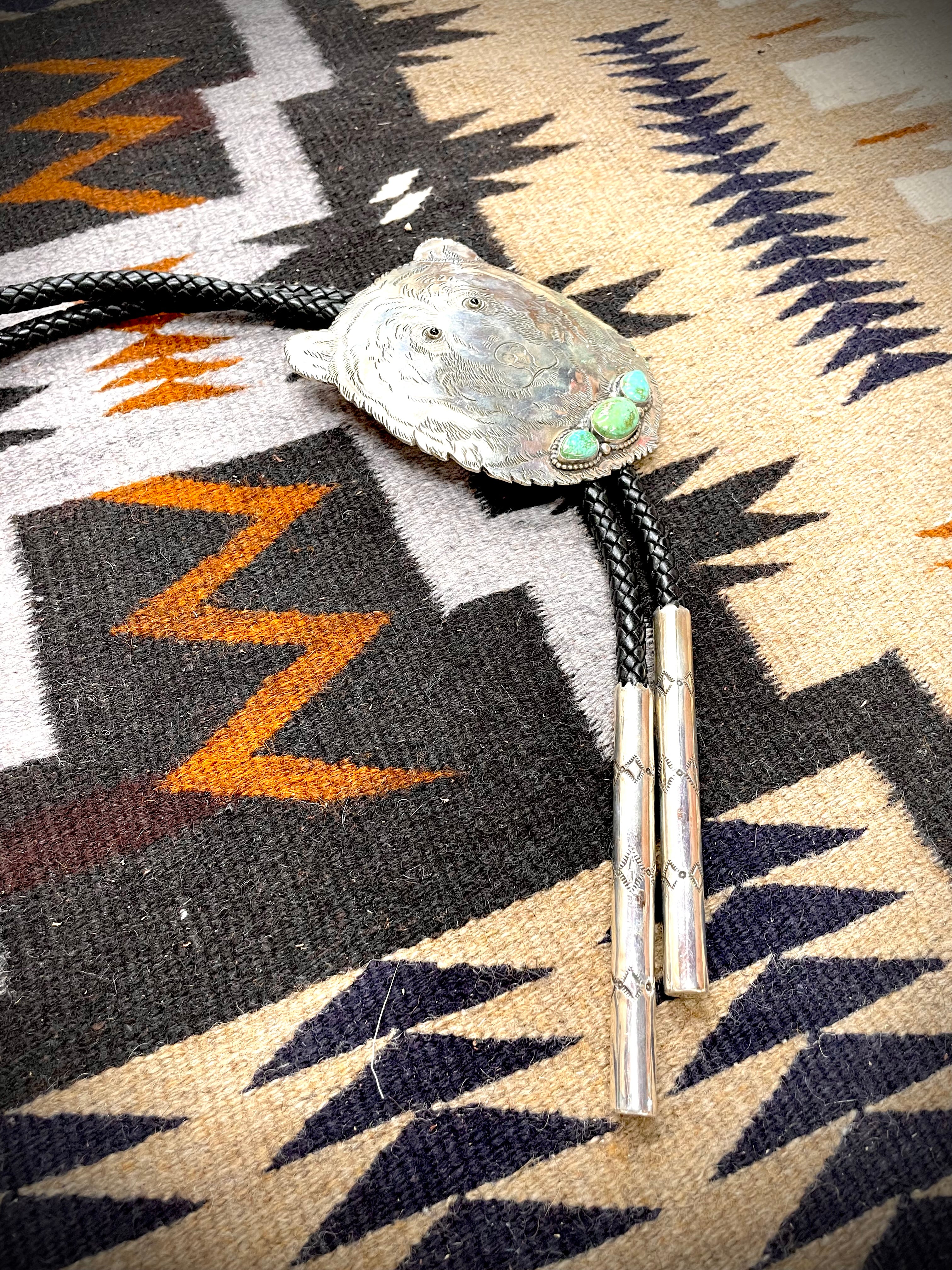 Green Turquoise Bear Bolo Tie - Image 4