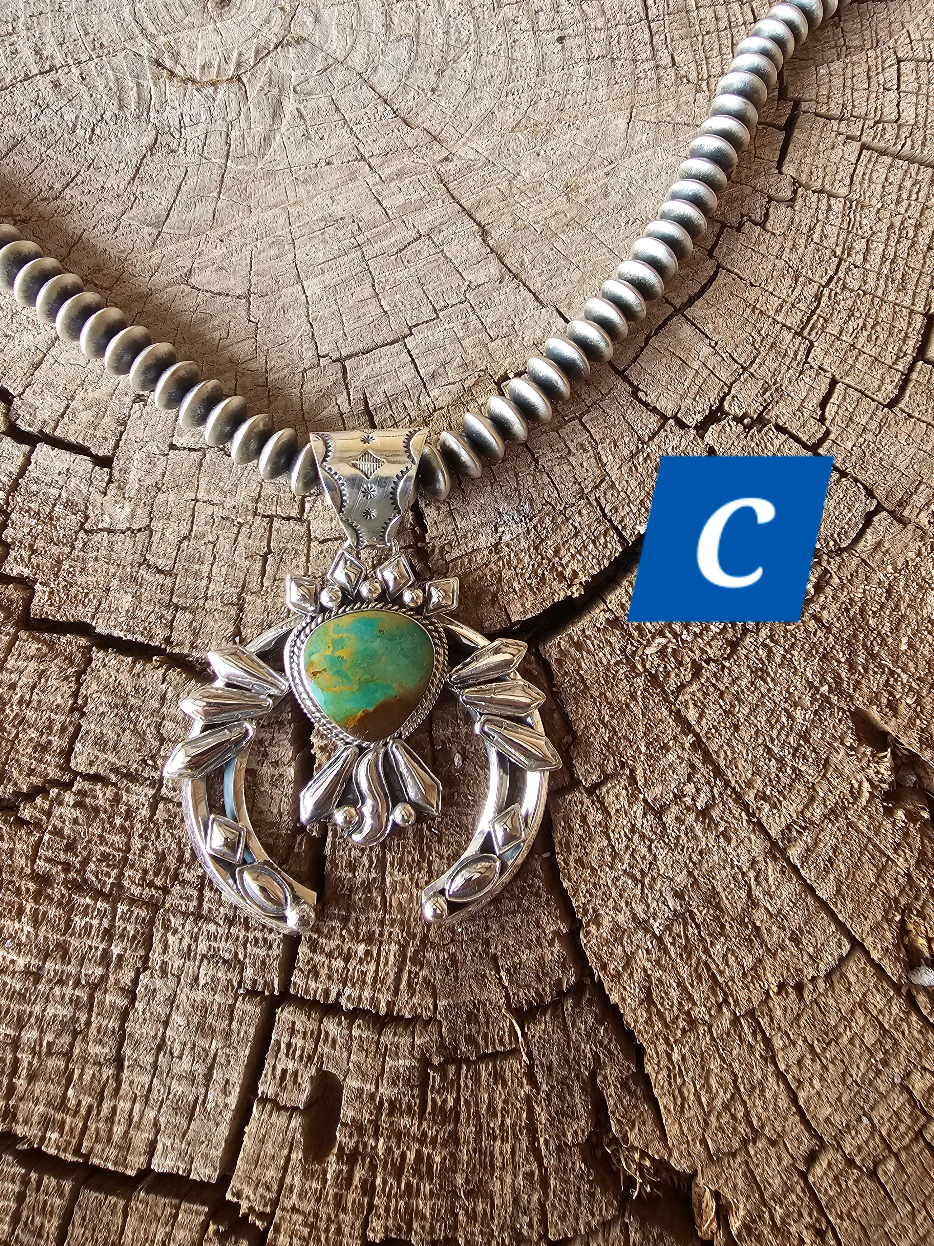Hand Stamped Diamond Nevada Turquoise Pendant Navajo Artist Emerson Delgarito - Image 10