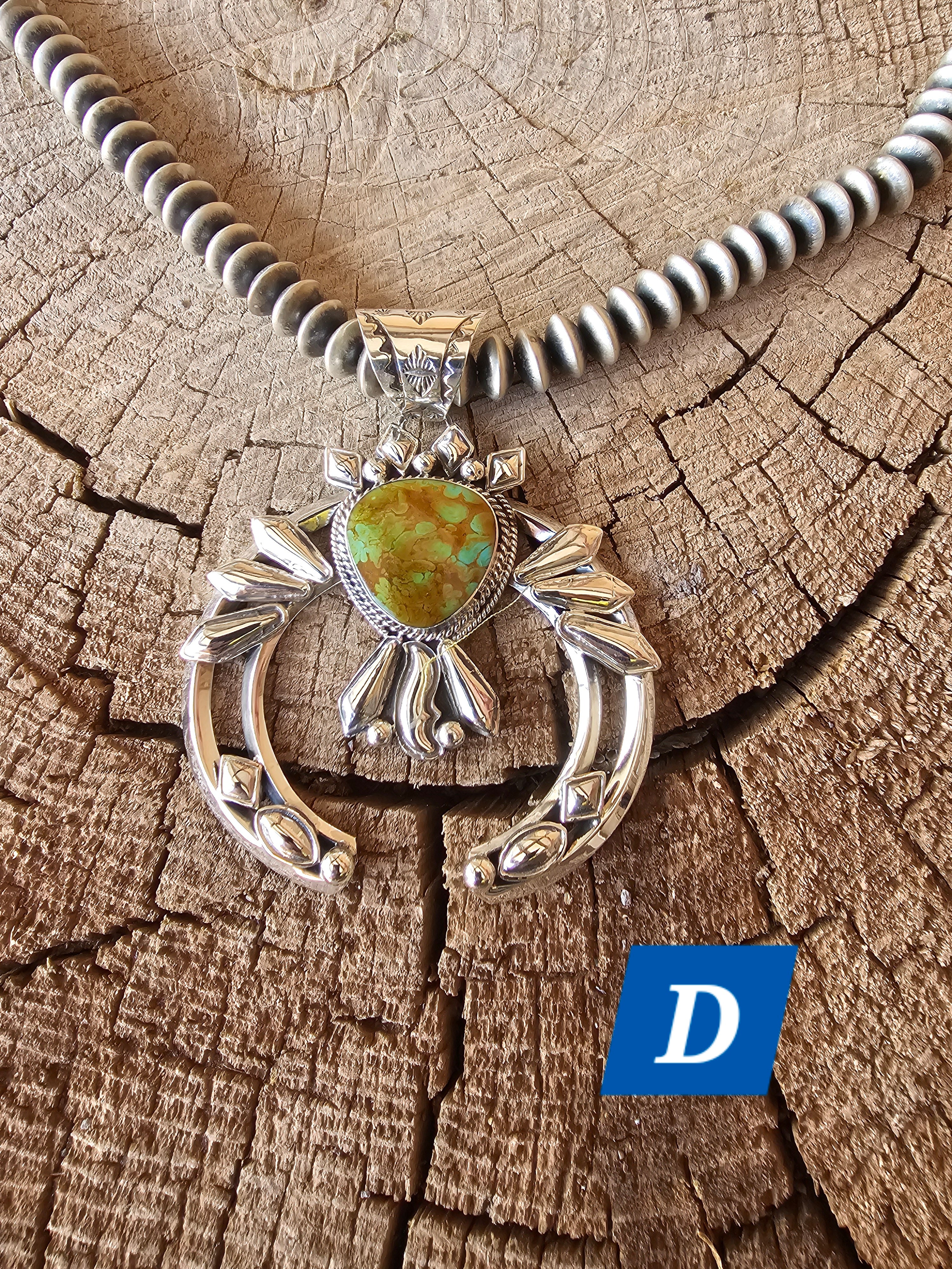 Hand Stamped Diamond Nevada Turquoise Pendant Navajo Artist Emerson Delgarito - Image 11