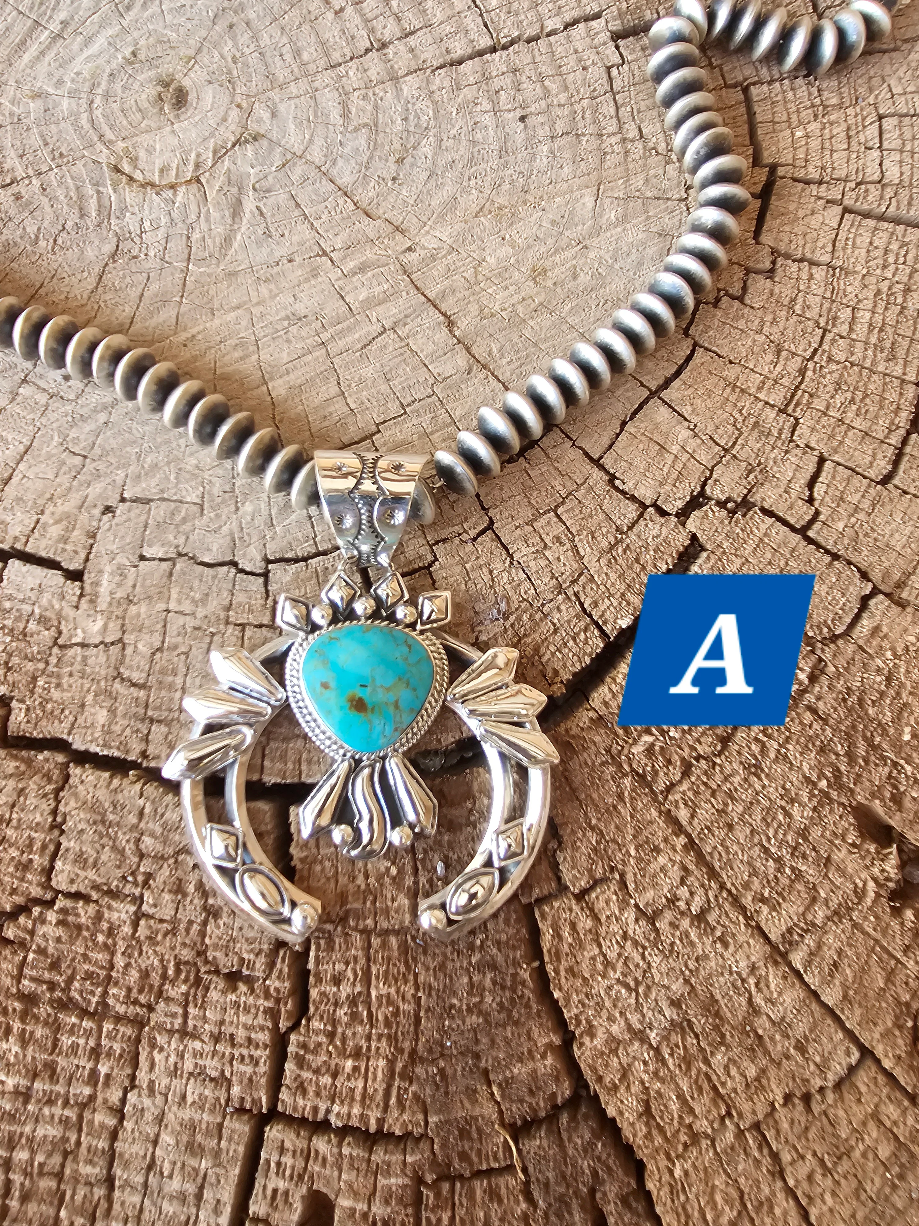 Hand Stamped Diamond Nevada Turquoise Pendant Navajo Artist Emerson Delgarito - Image 8