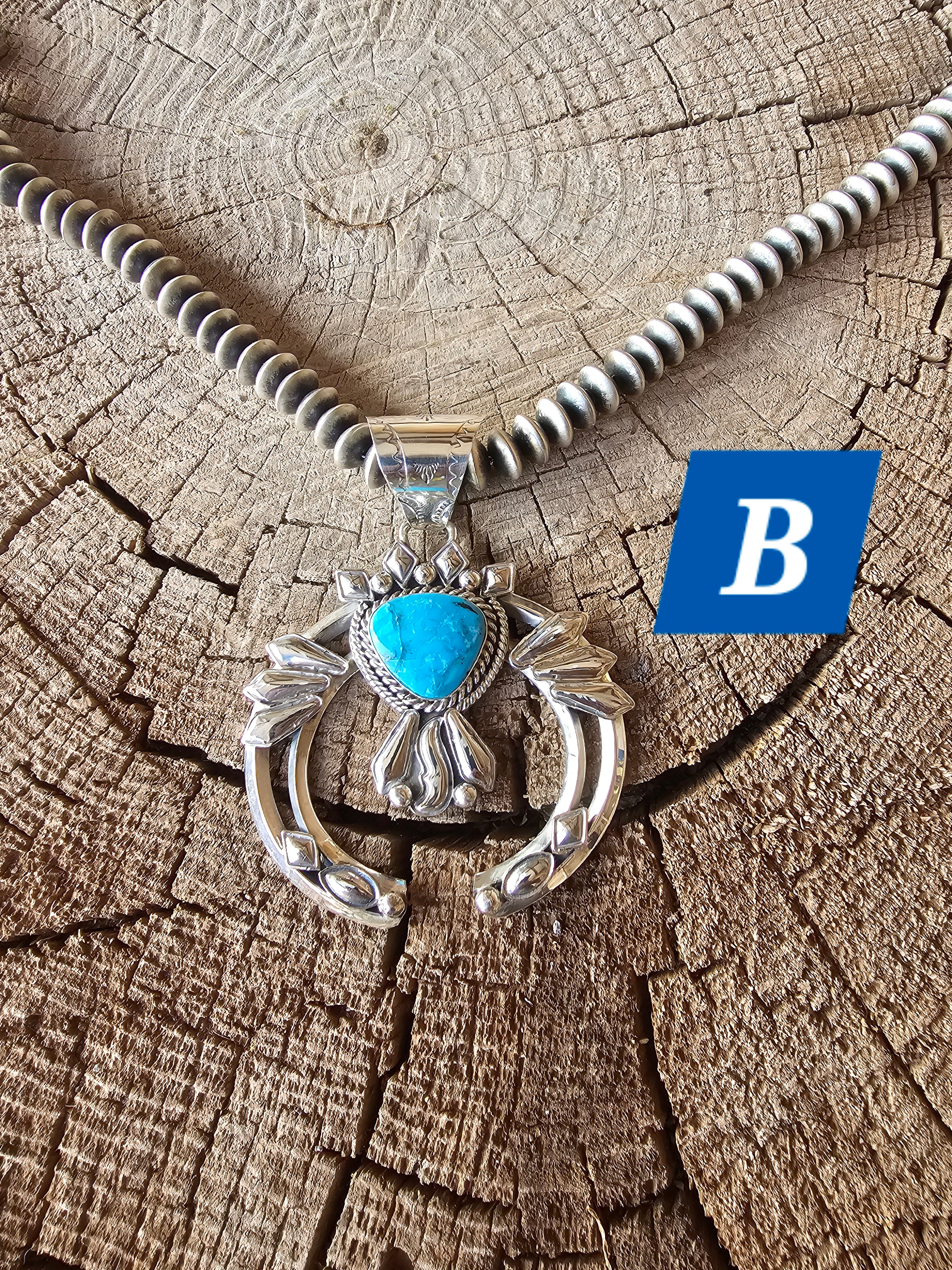 Hand Stamped Diamond Nevada Turquoise Pendant Navajo Artist Emerson Delgarito - Image 9