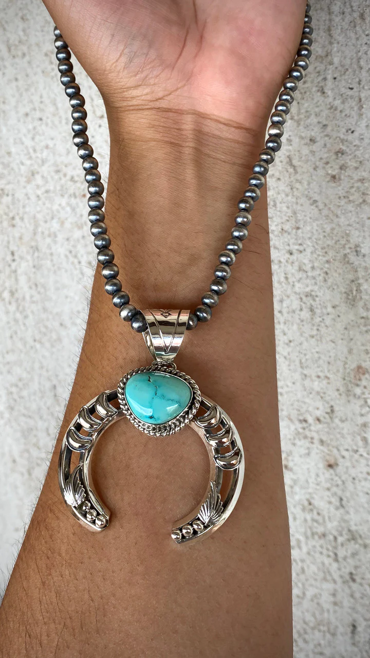 Hand Stamped Moon Nevada Turquoise Pendant Navajo Artist Emerson Delgarito - Image 3