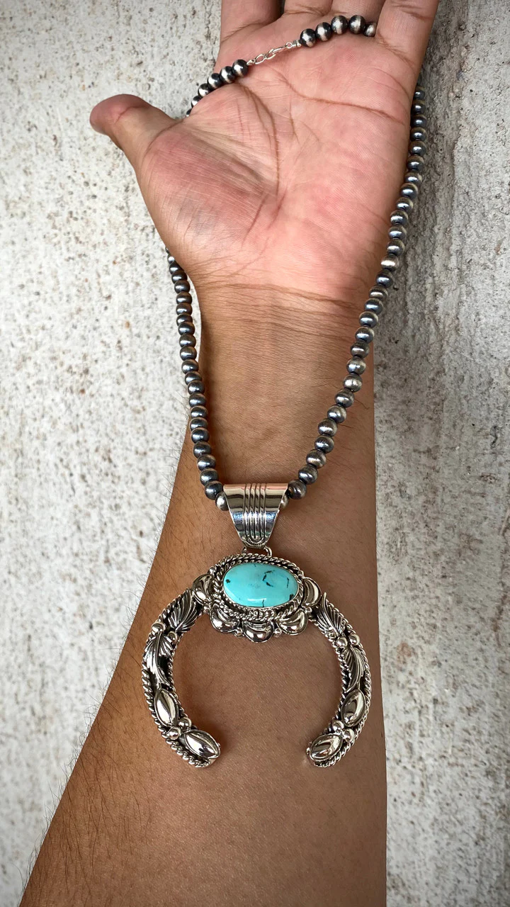 Hand Stamped Silver Nevada Turquoise Pendant Navajo Artist Emerson Delgarito - Image 3