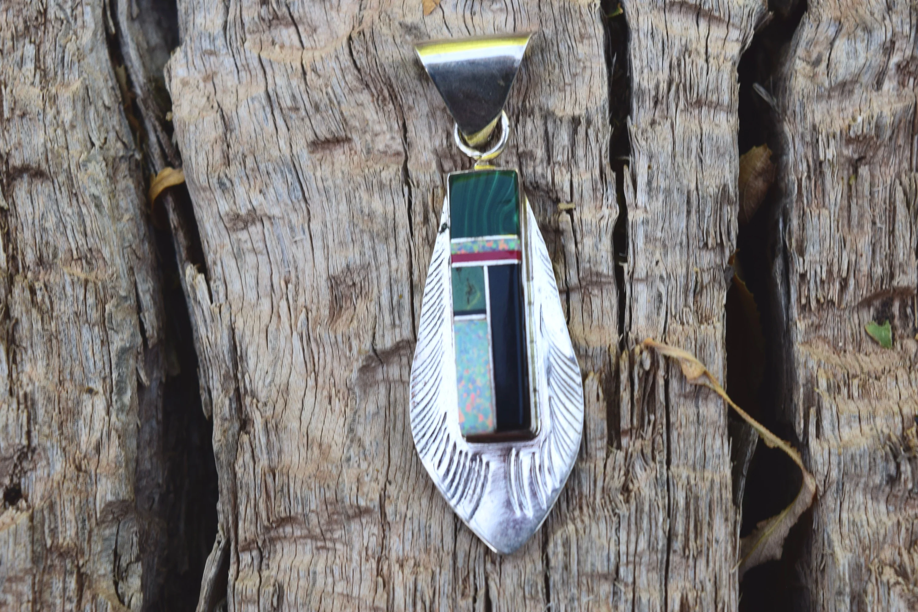 INLAYED FEATHER PENDANT FROM THE RODGERS COLLECTION