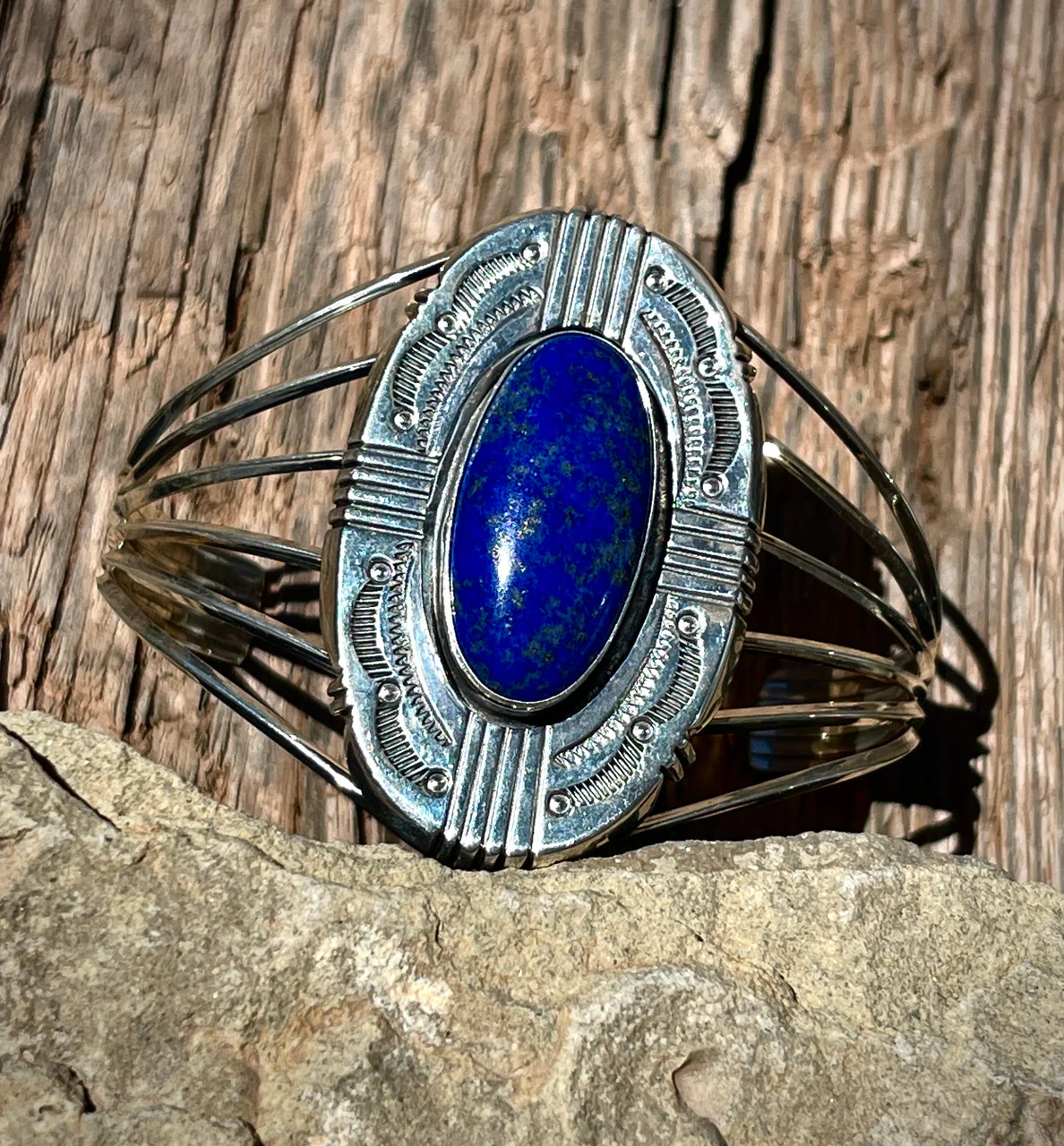 Lapis Stamped Vintage Cuff - Image 3