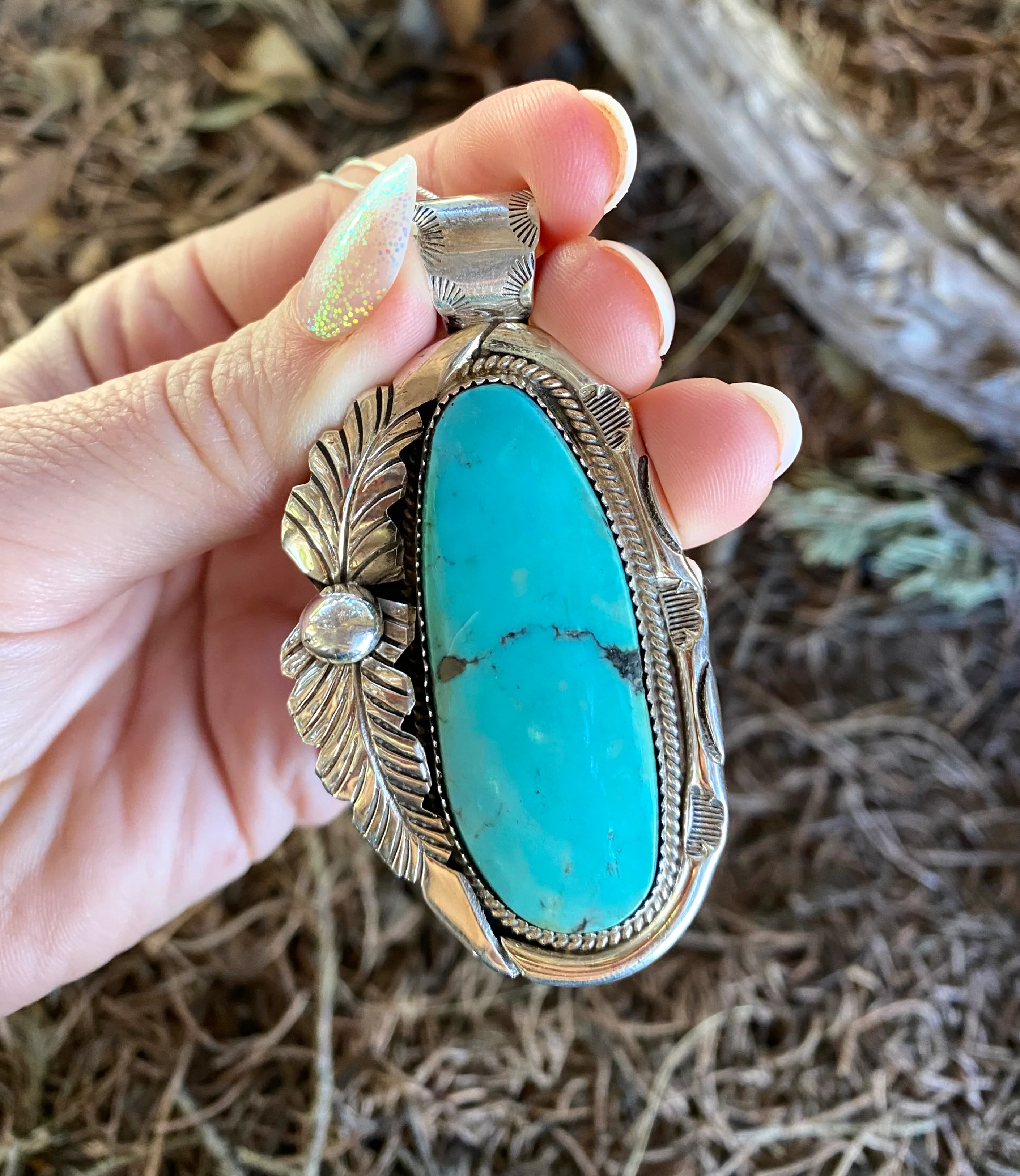 Leaf Accent Large Blue Turquoise Necklace From The Rodgers Collection - Image 2
