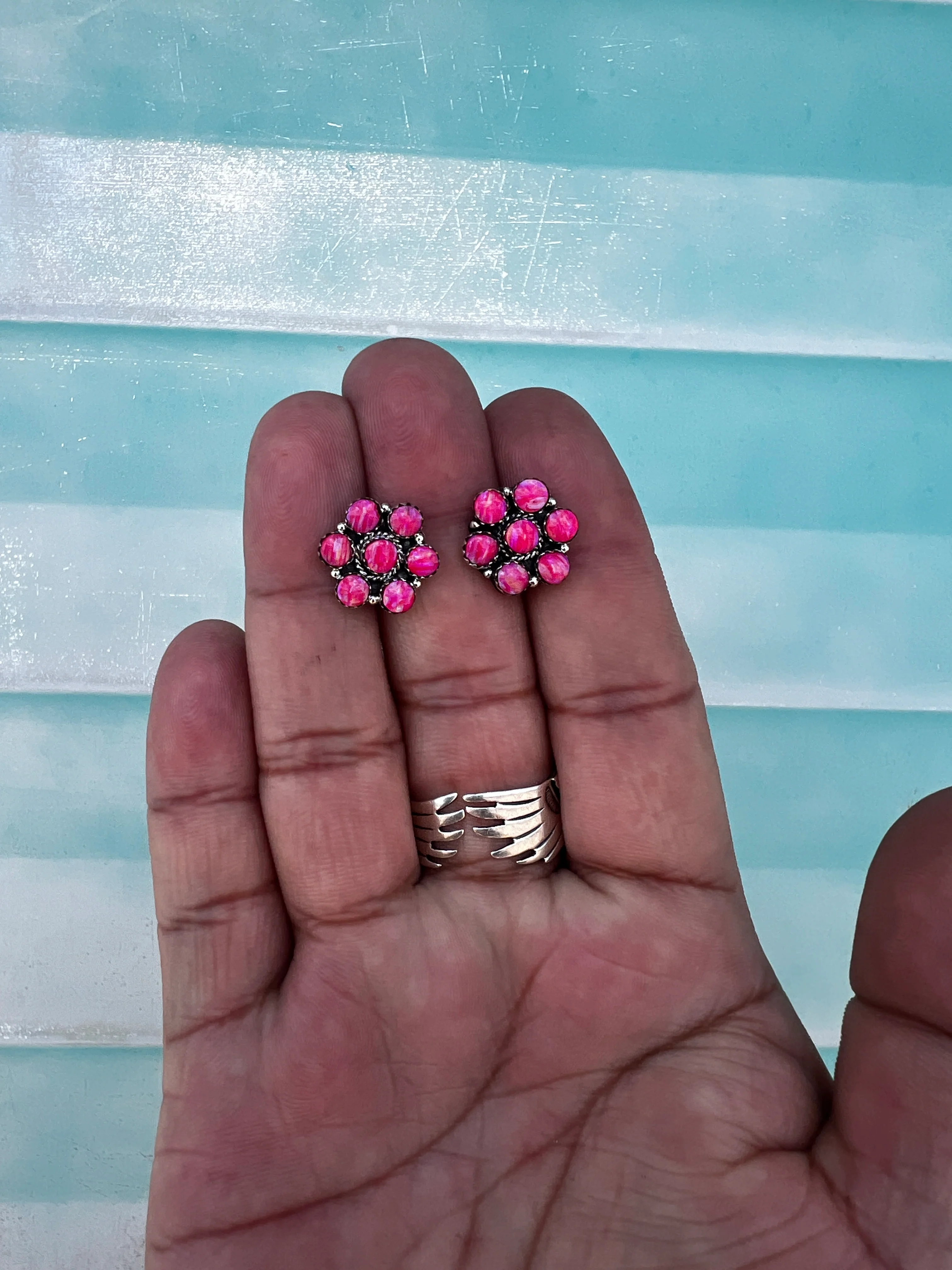Lucky 7 Hot Pink Cultured Opal Cluster Earring - Image 2