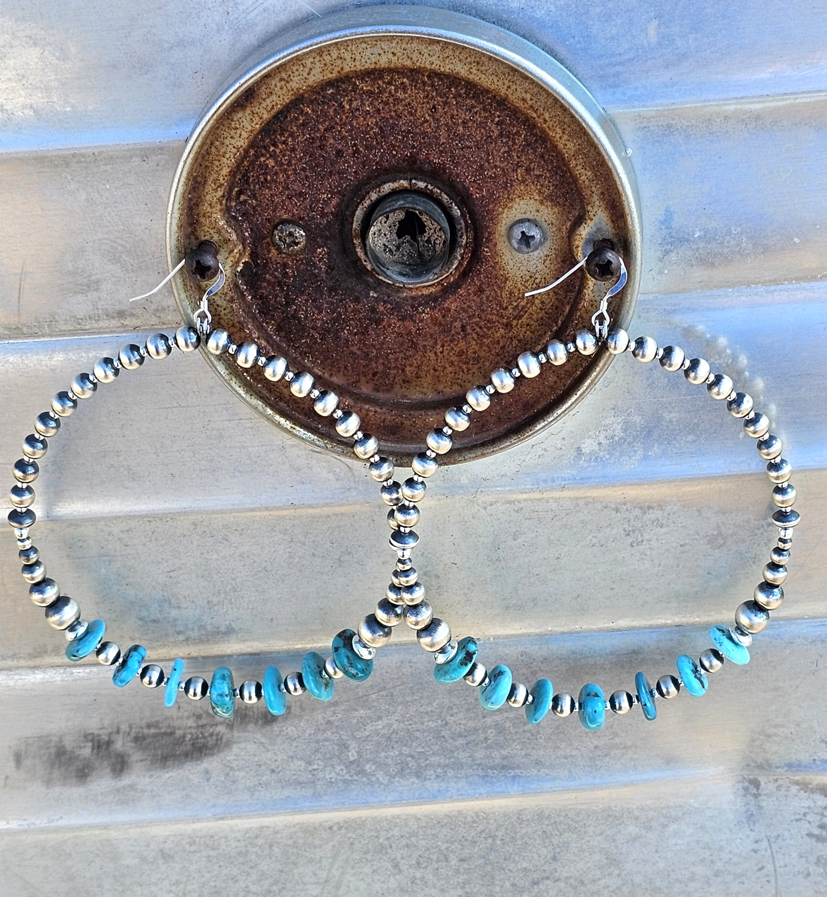 Lustrous Pearls and Turquoise Hoop Earrings - Image 3