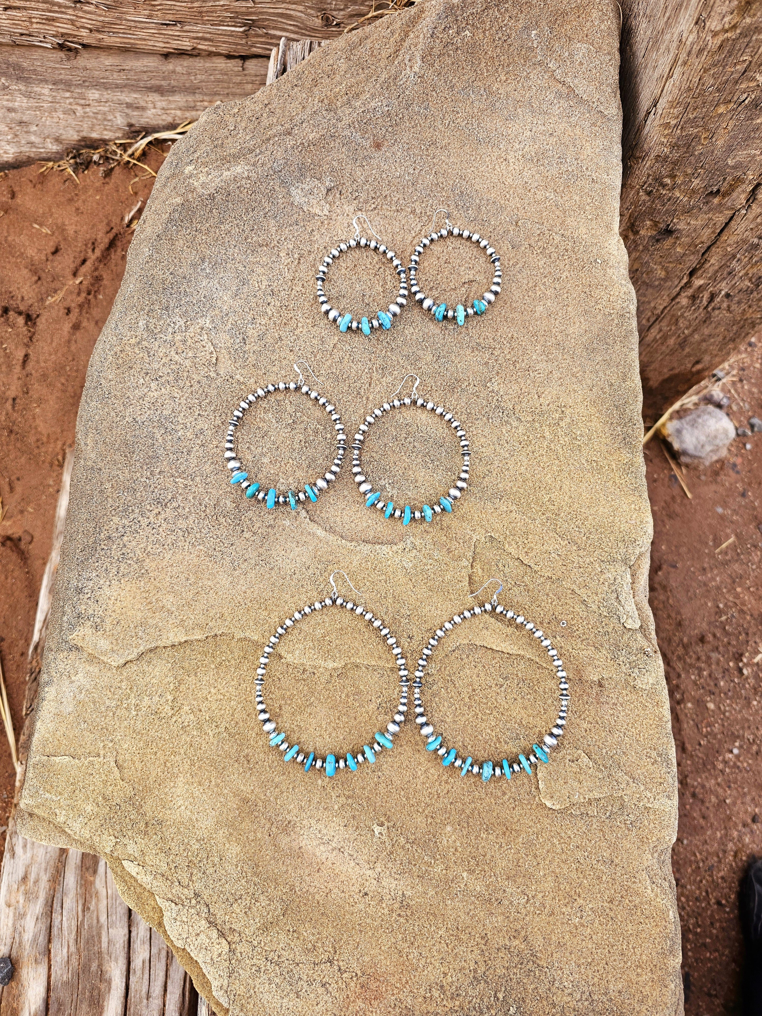 Lustrous Pearls and Turquoise Hoop Earrings - Image 4