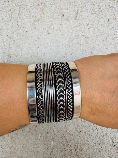 Men's Silver Geometric Wide Cuff - Image 2