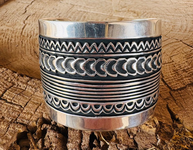 Men's Silver Geometric Wide Cuff - Image 3