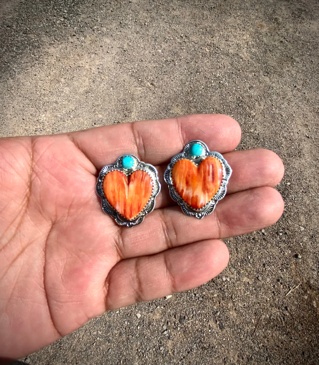 Multi Color Stamped Heart Earrings - Image 3