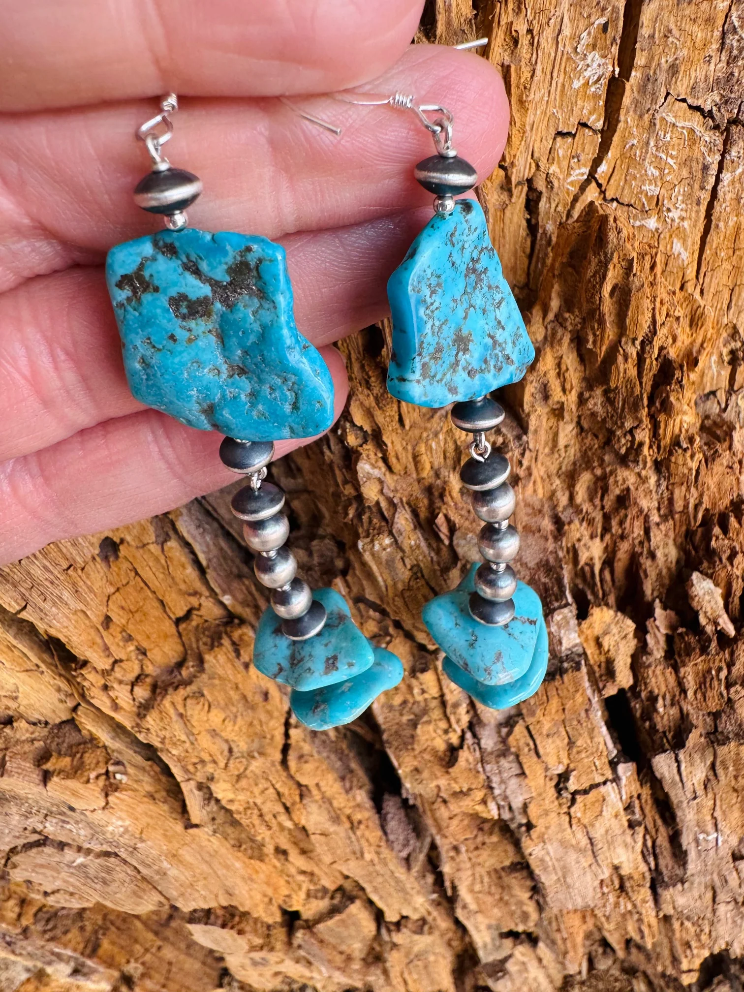 Natural Cut Turquoise Earrings - Image 2