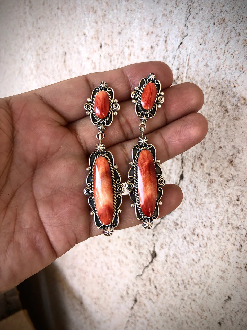 Navajo Oval Drop Earring Artist Marie Jones - Image 2