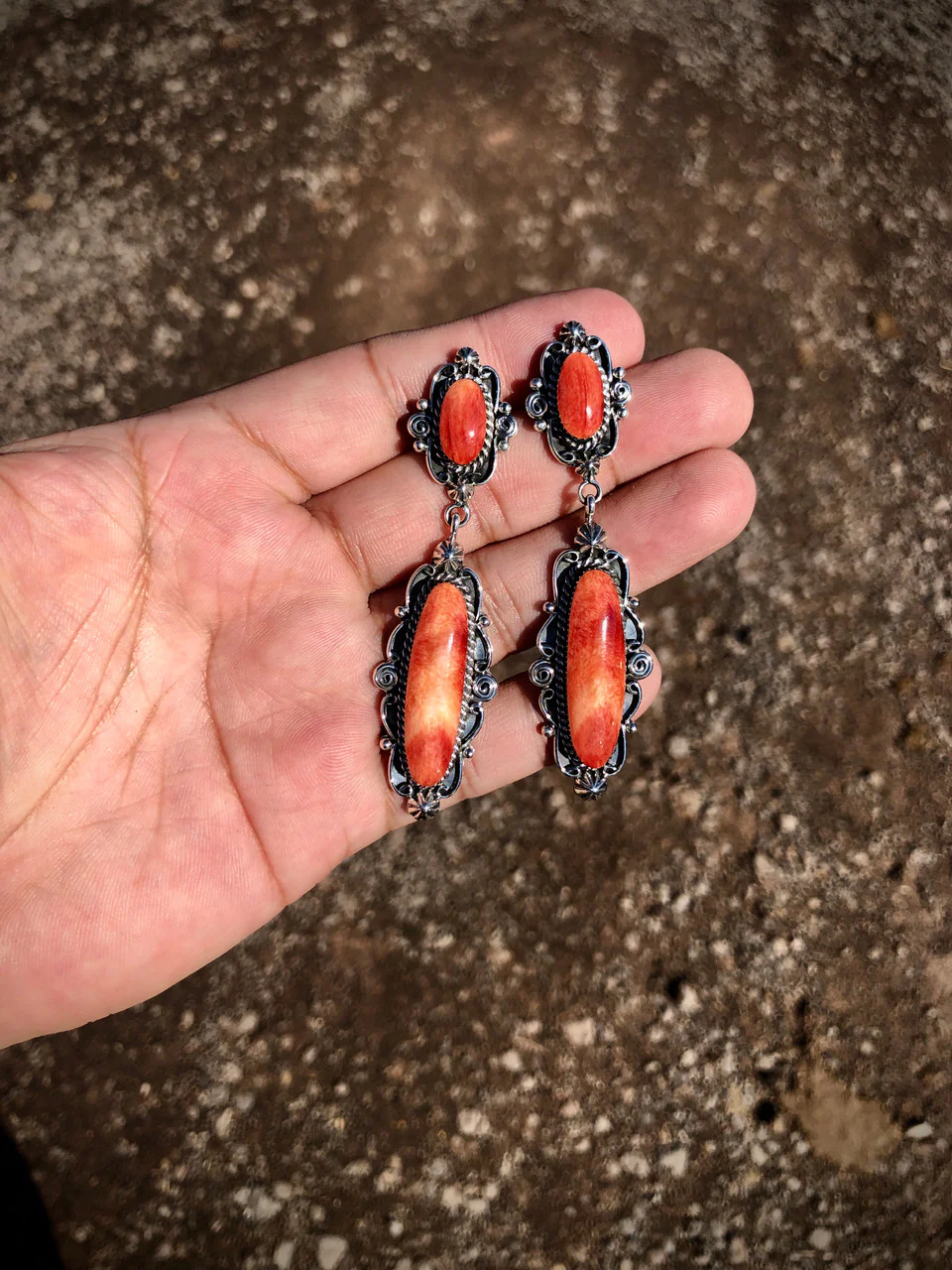 Navajo Oval Drop Earring Artist Marie Jones - Image 3
