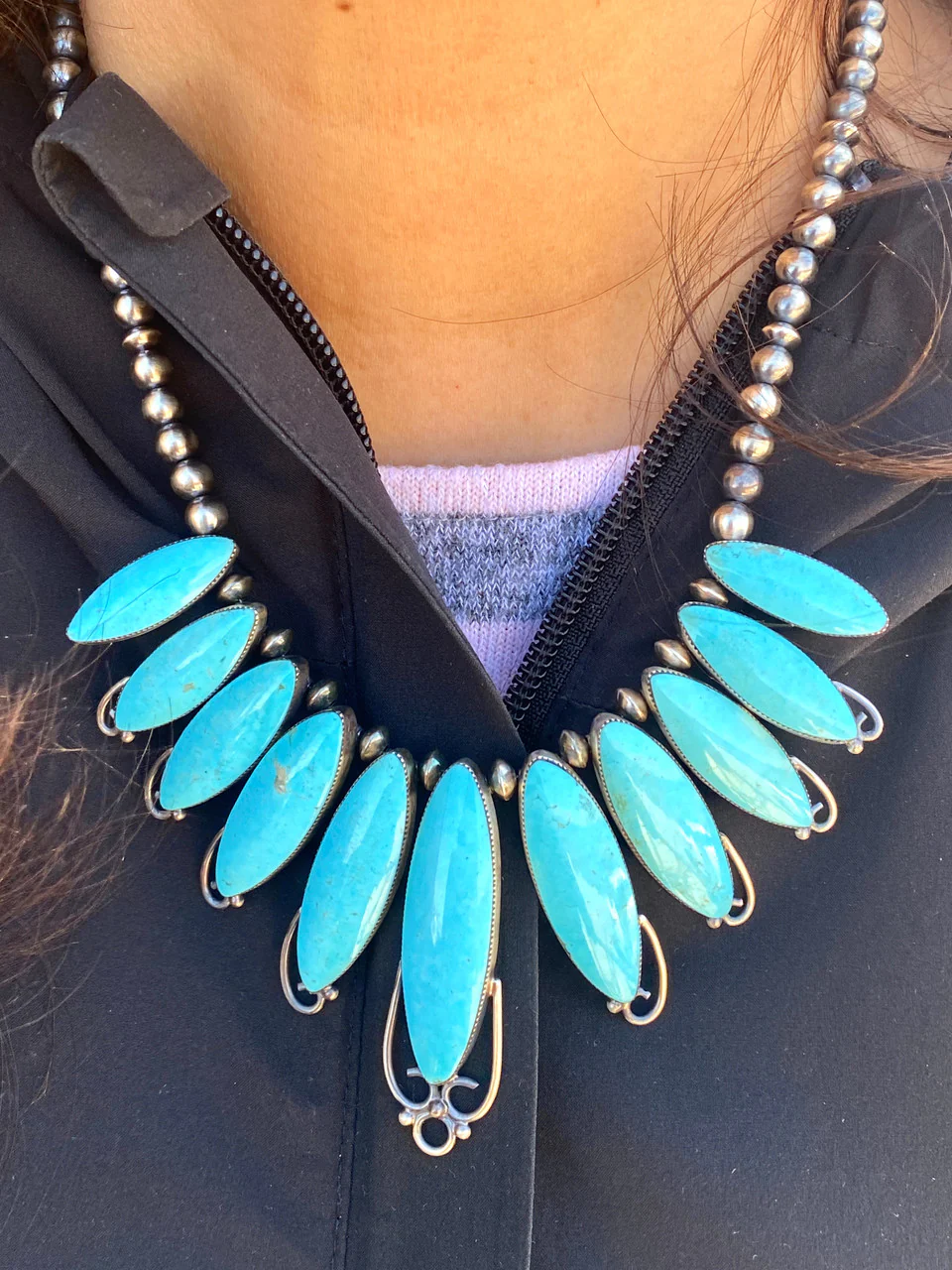 Navajo Tiara Kingman Turquoise Necklace Artist Jimson Belin - Image 2