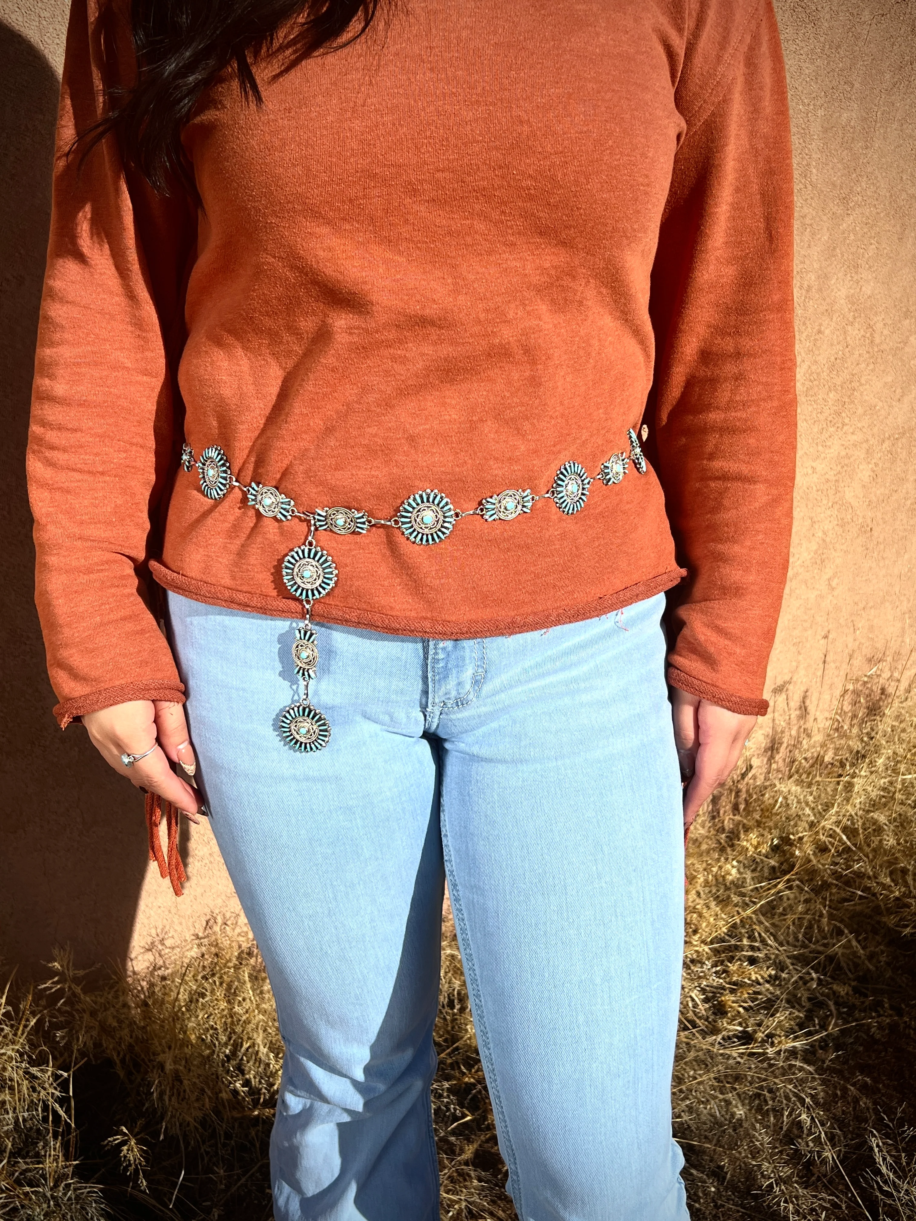 Needle Point Turquoise Concho Belt Zuni Artist Harry Melikan - Image 4